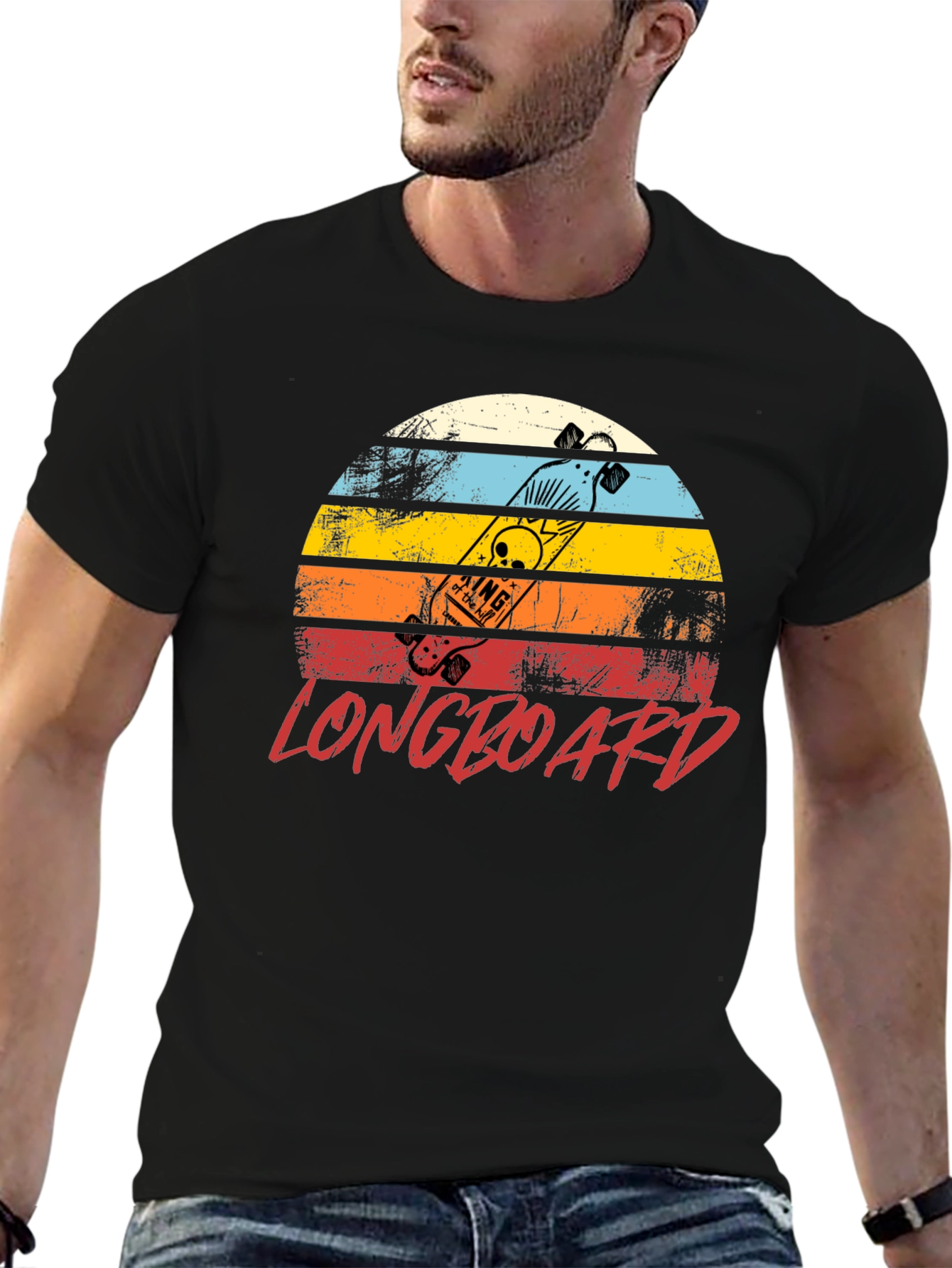 Retro Longboard Sunset Graphic T-Shirt