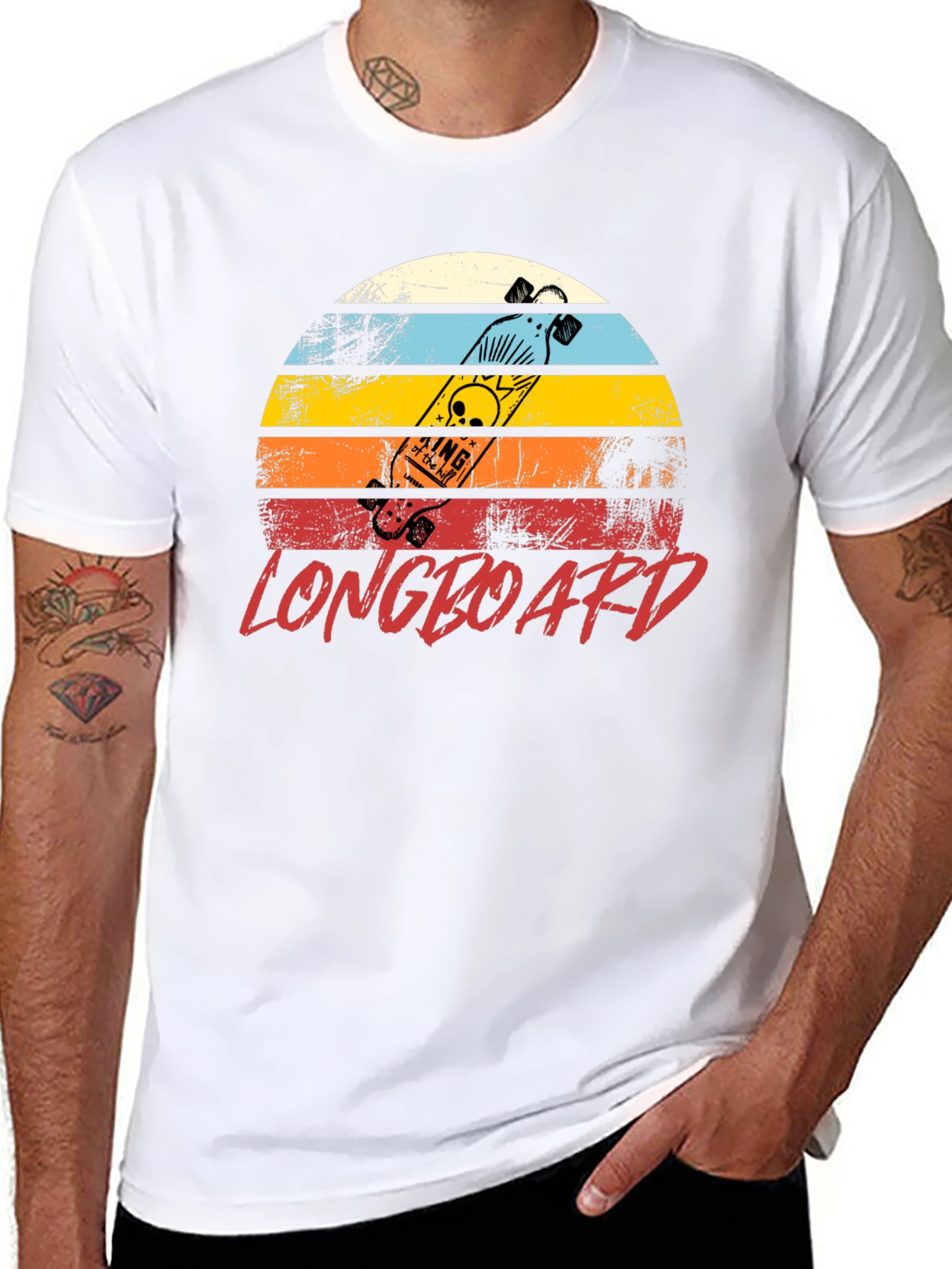 Retro Longboard Sunset Graphic T-Shirt