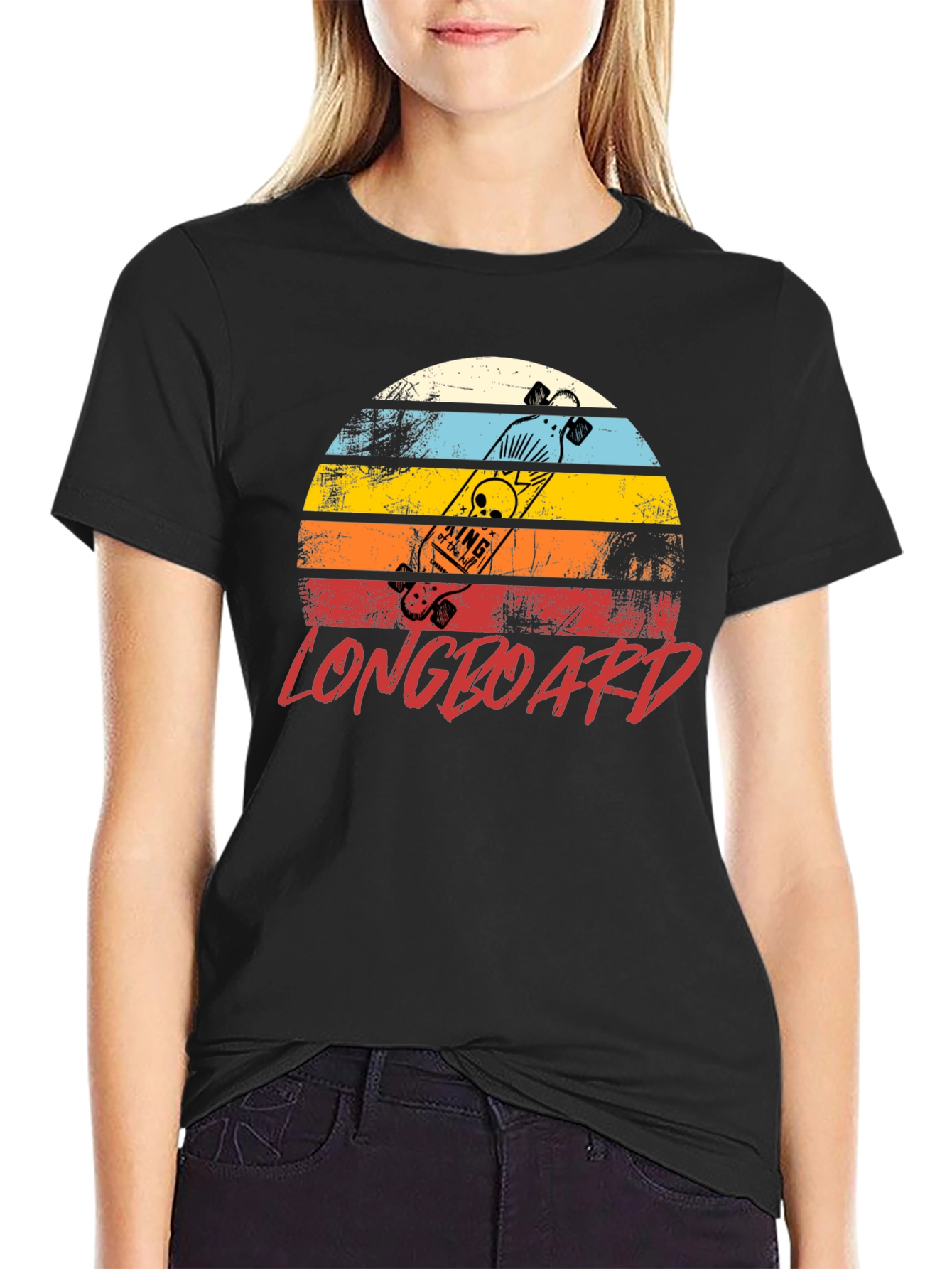Retro Longboard Sunset Graphic T-Shirt