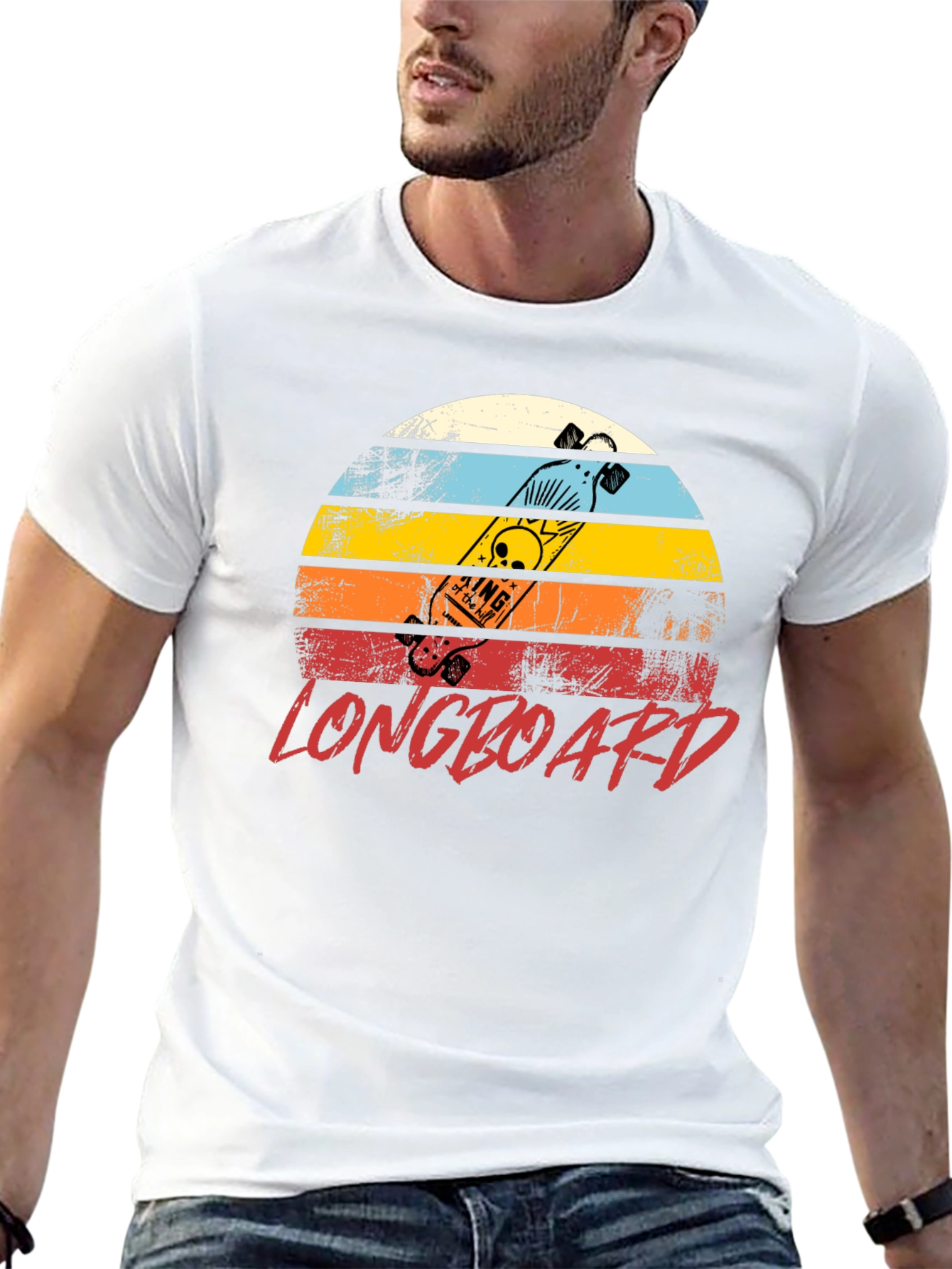 Retro Longboard Sunset Graphic T-Shirt