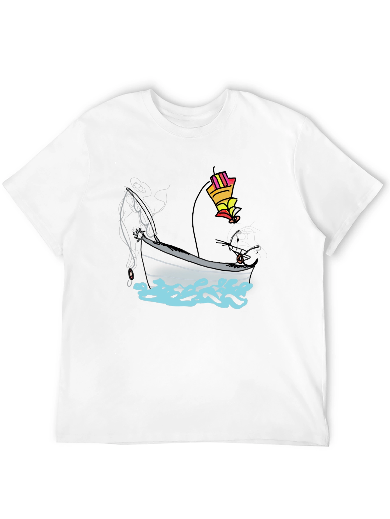 Fishing Boat Graphic Tee - Black Cotton T-Shirt