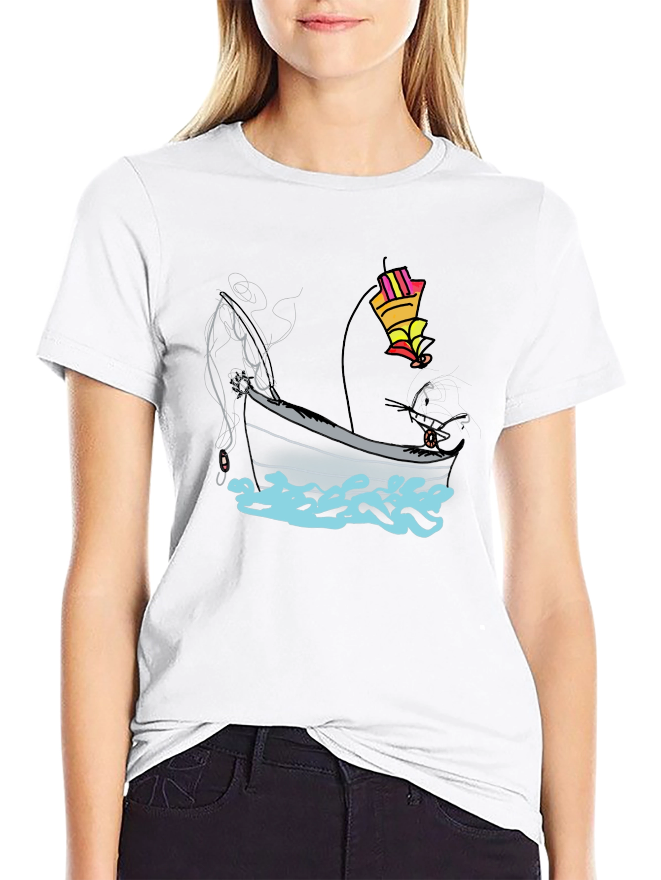 Fishing Boat Graphic Tee - Black Cotton T-Shirt
