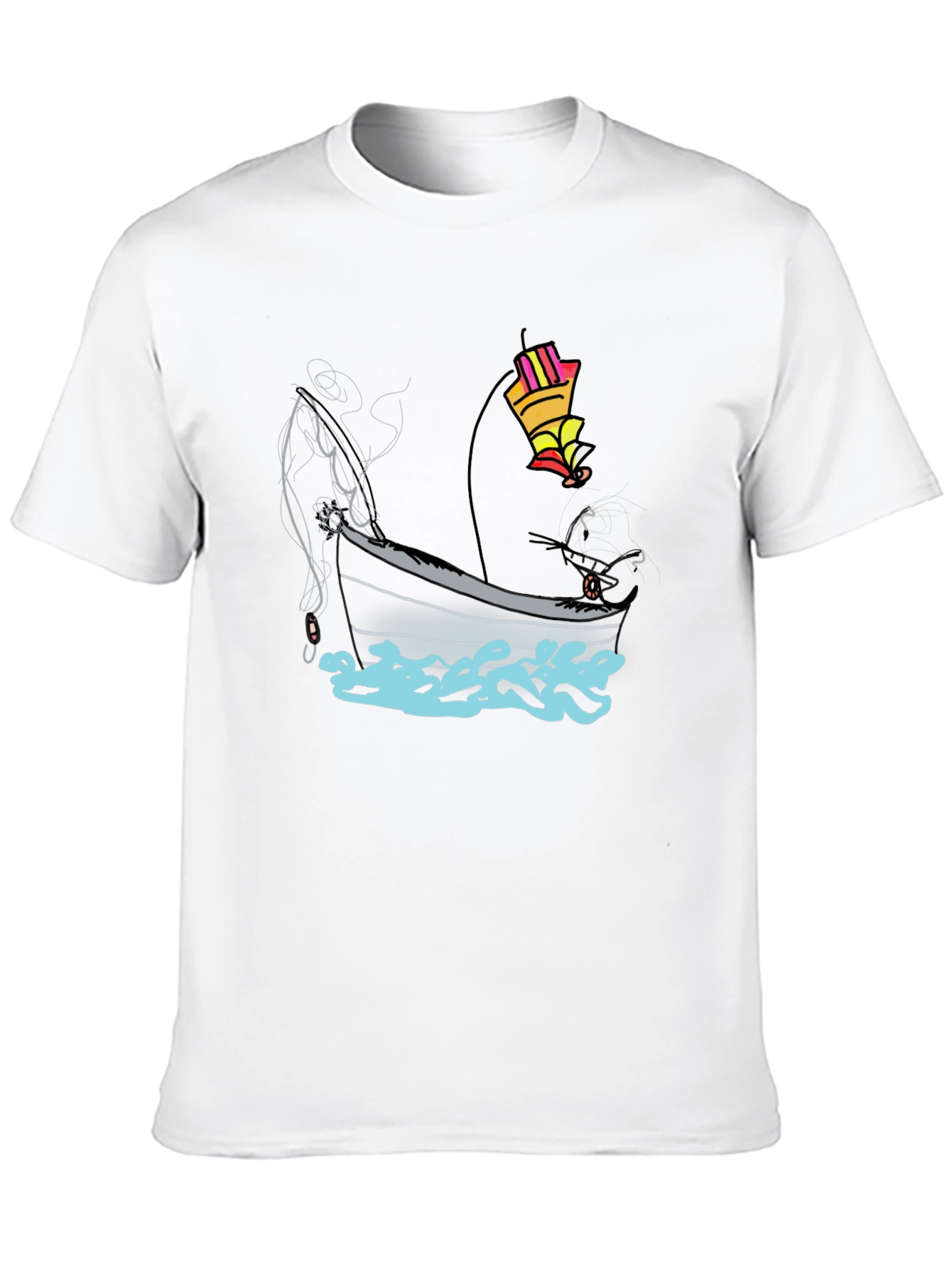 Fishing Boat Graphic Tee - Black Cotton T-Shirt