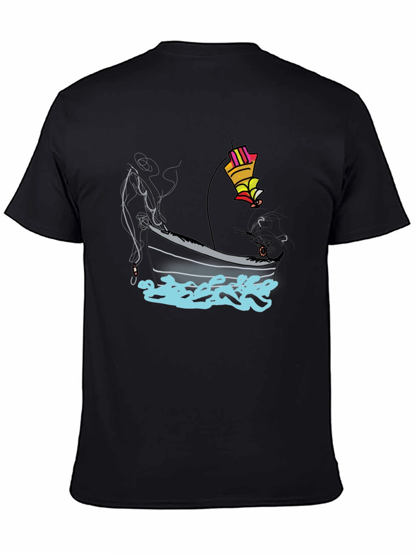 Fishing Boat Graphic Tee - Black Cotton T-Shirt