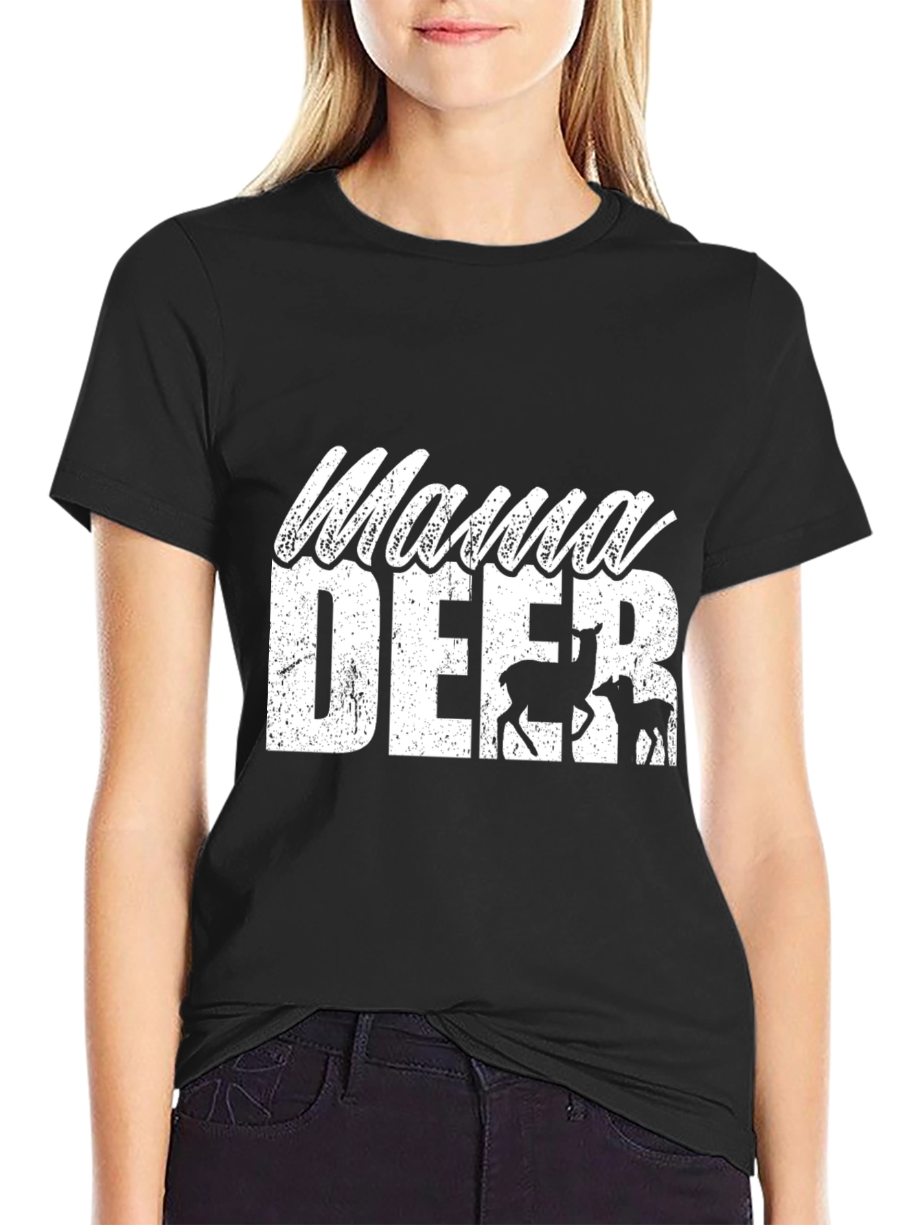 Mama Deer Graphic Tee - Unisex Black T-Shirt