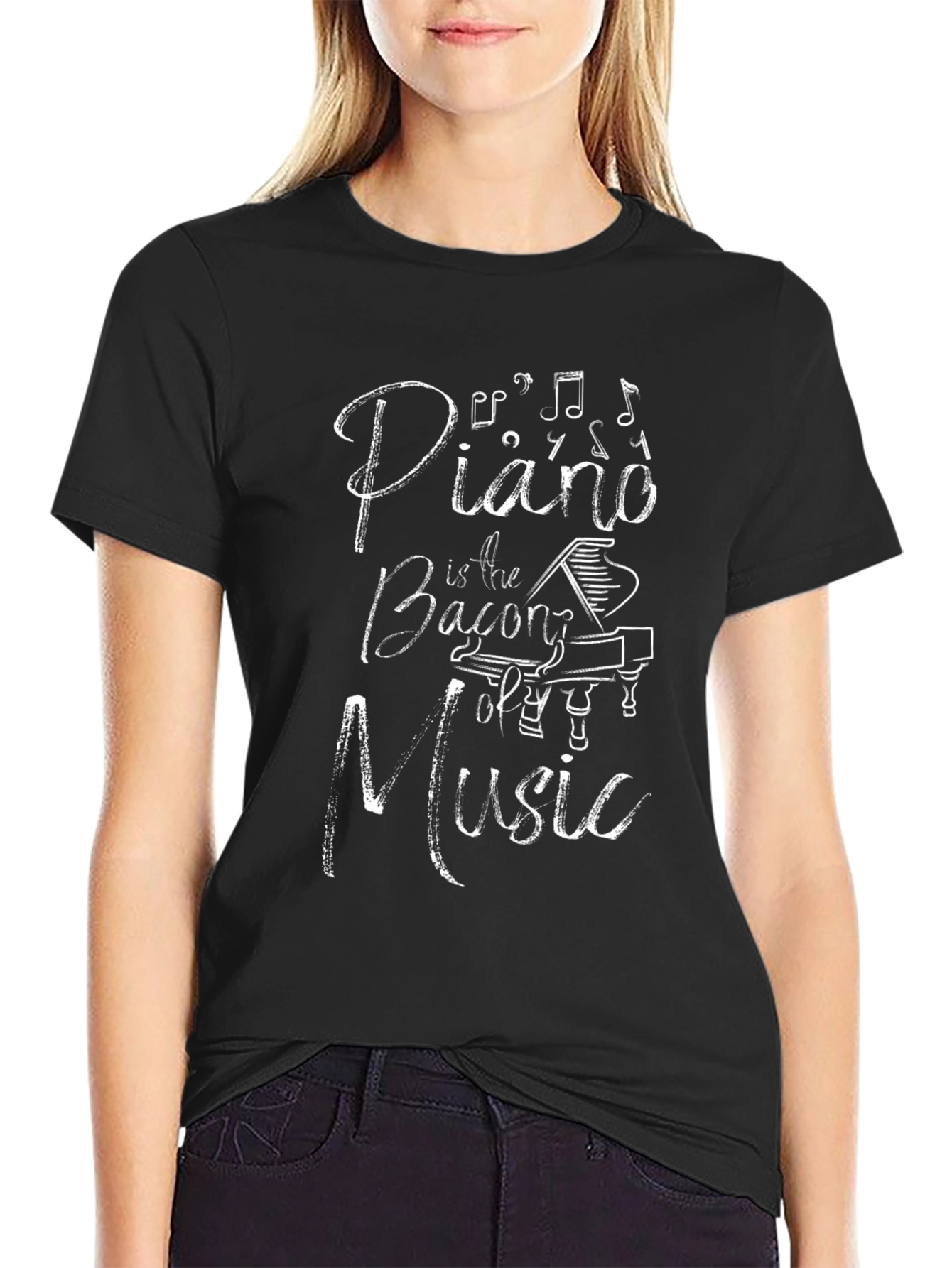 Piano is the Bacon of Music Black T-Shirt