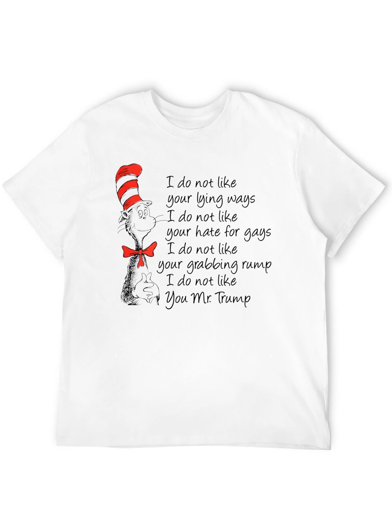 Satirical T-Shirt: Cat in the Hat vs. Trump