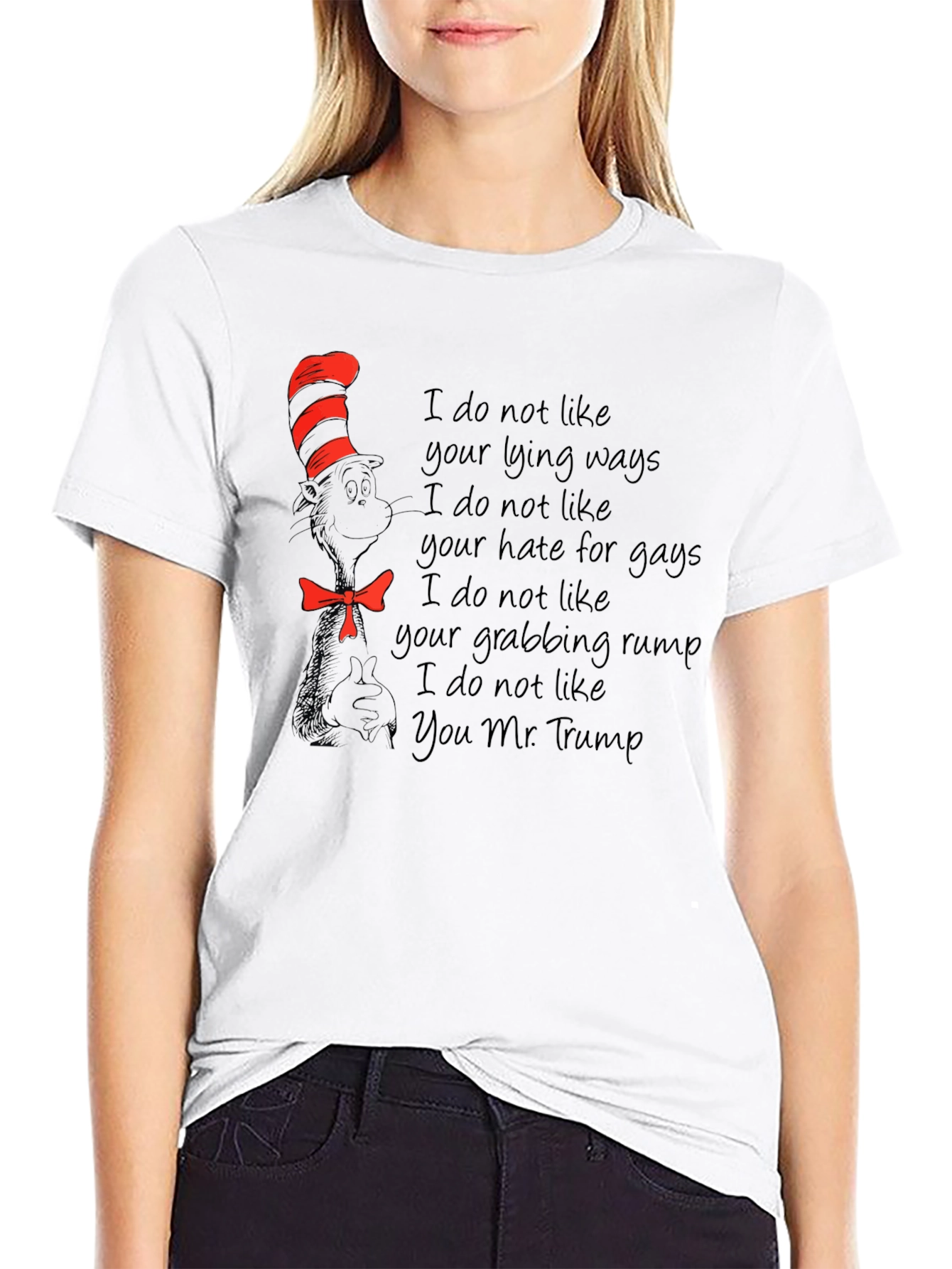 Satirical T-Shirt: Cat in the Hat vs. Trump