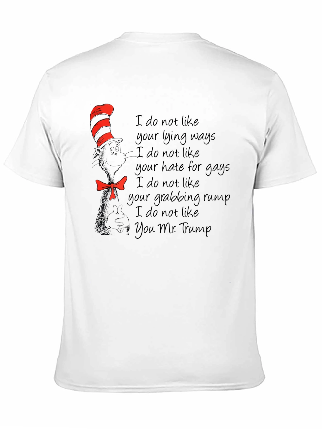 Satirical T-Shirt: Cat in the Hat vs. Trump