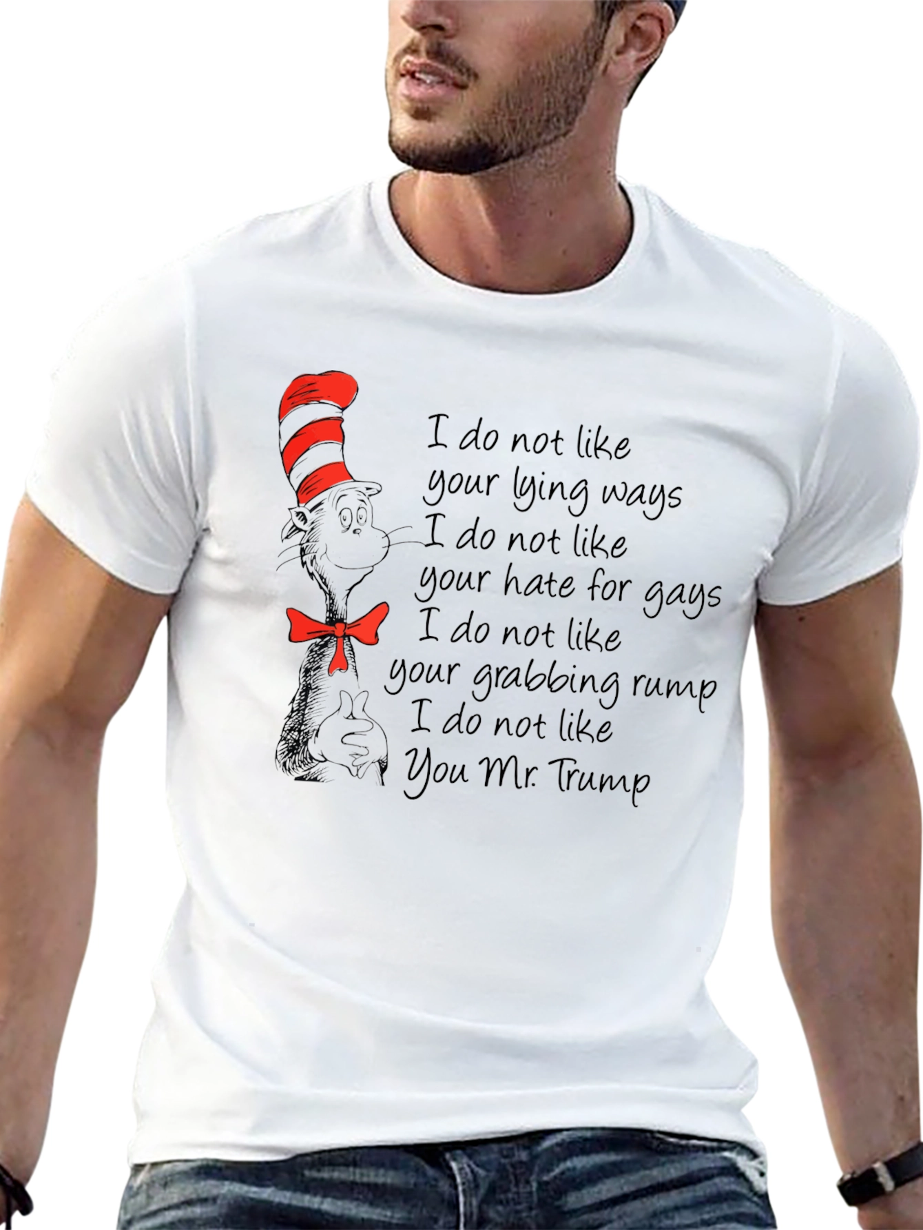 Satirical T-Shirt: Cat in the Hat vs. Trump