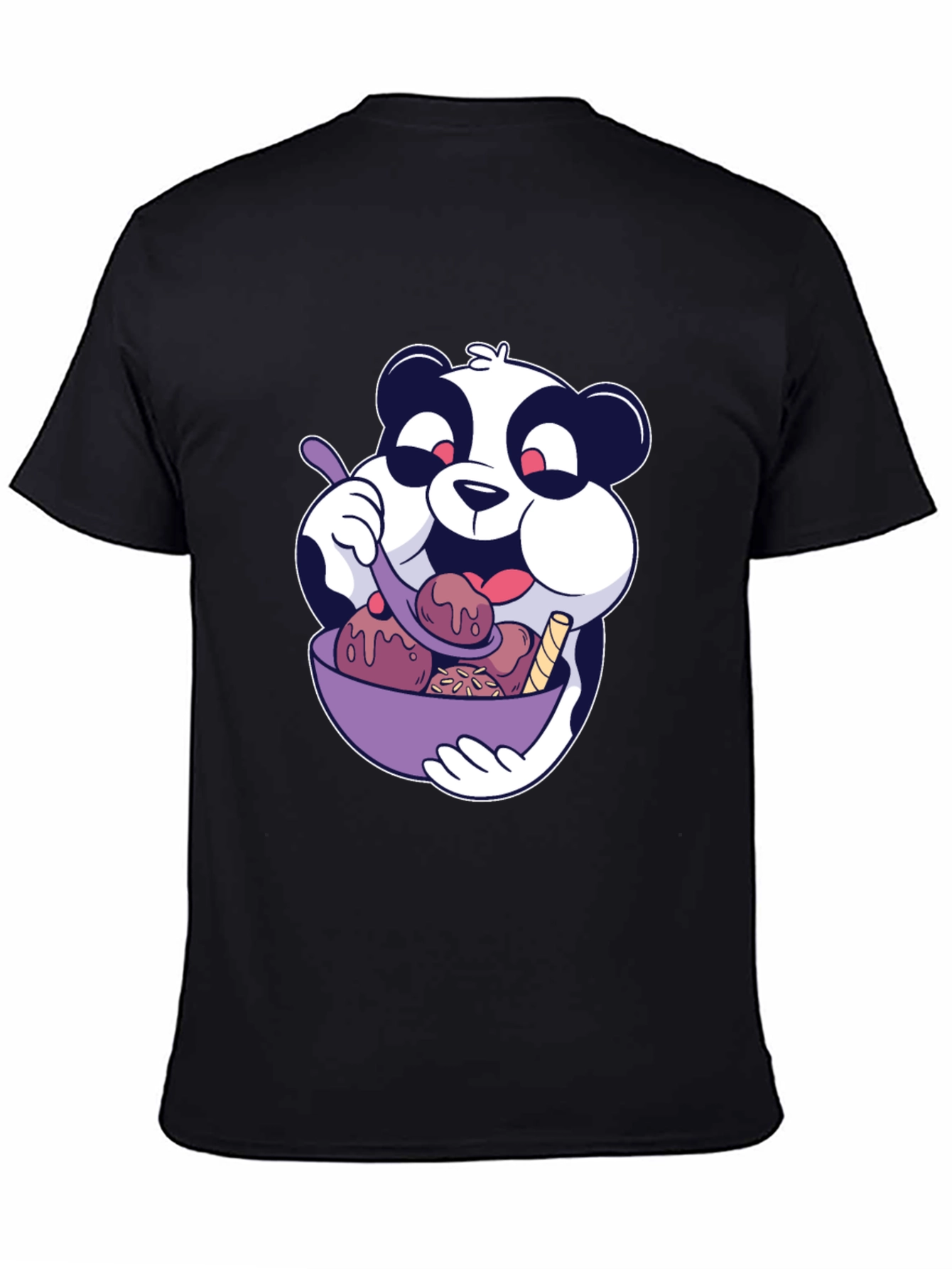 Panda Ice Cream Graphic Black T-Shirt