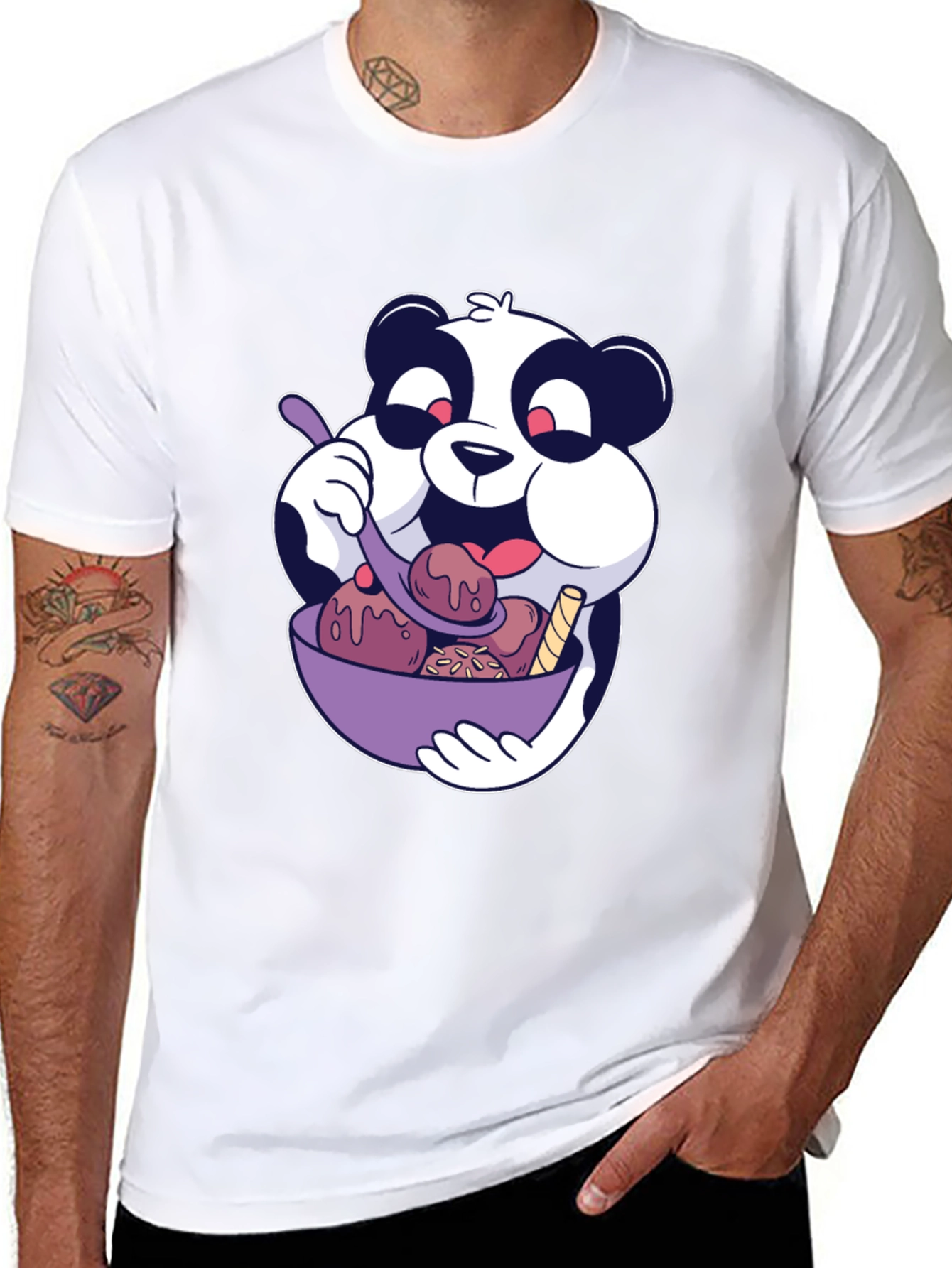 Panda Ice Cream Graphic Black T-Shirt