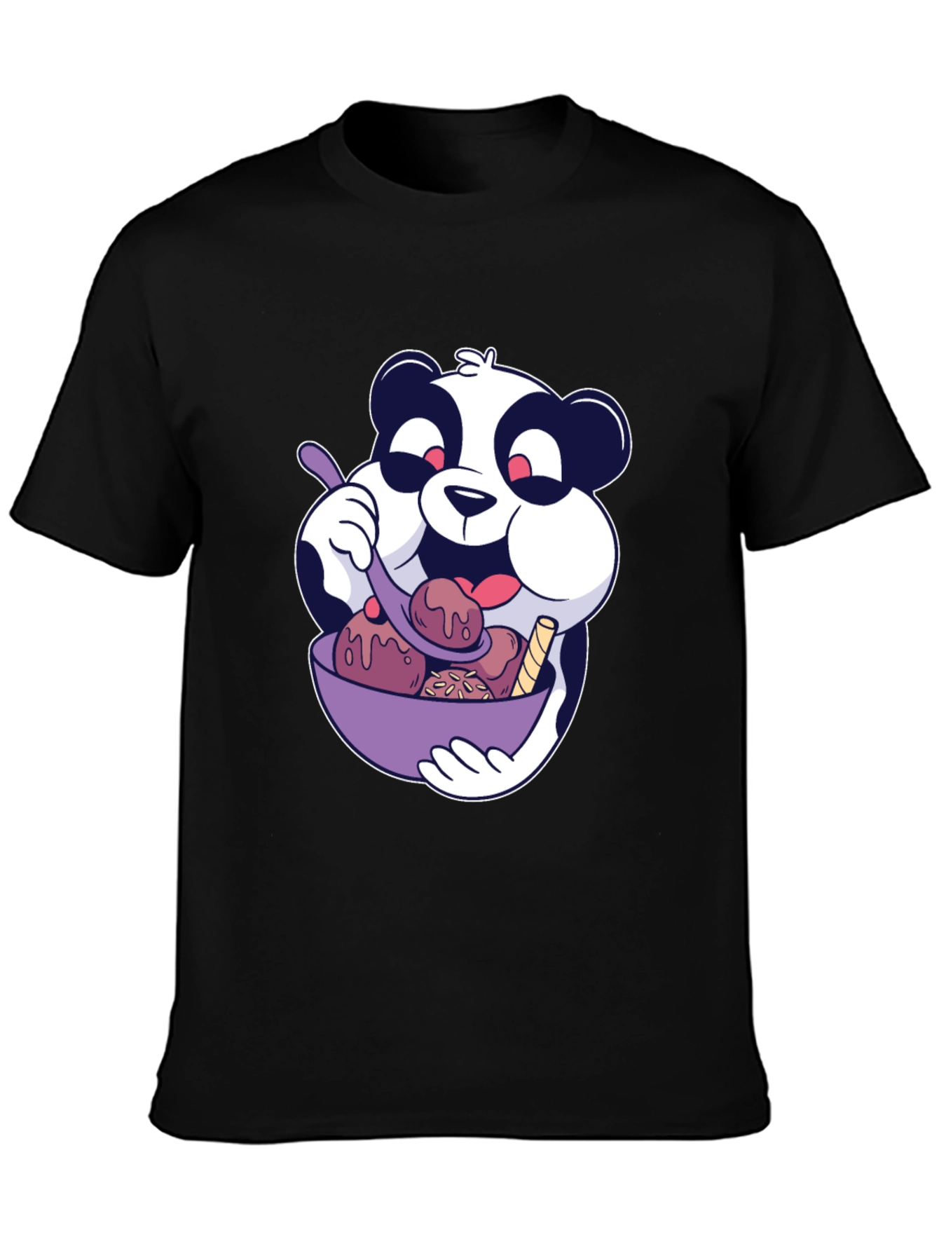 Panda Ice Cream Graphic Black T-Shirt