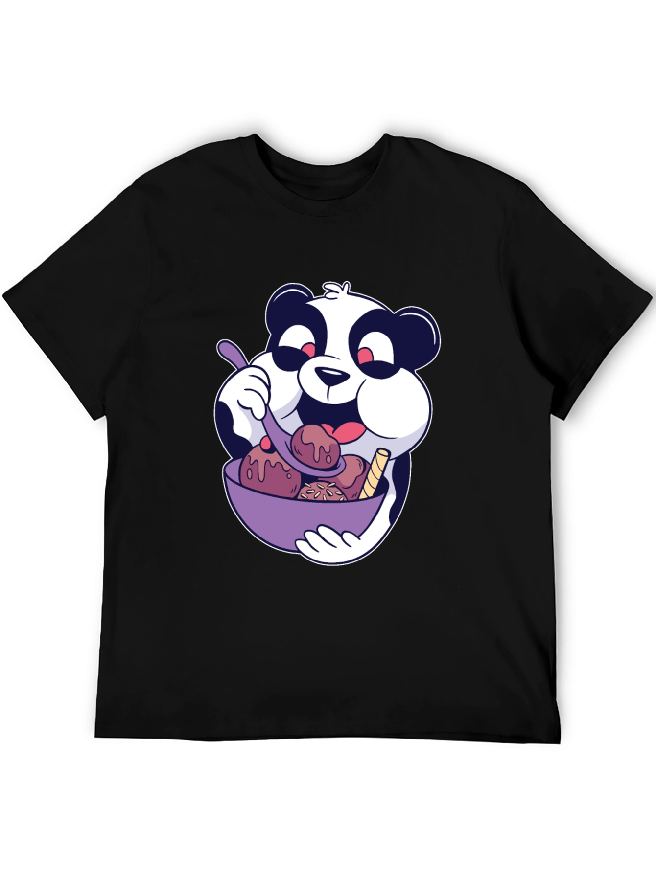 Panda Ice Cream Graphic Black T-Shirt