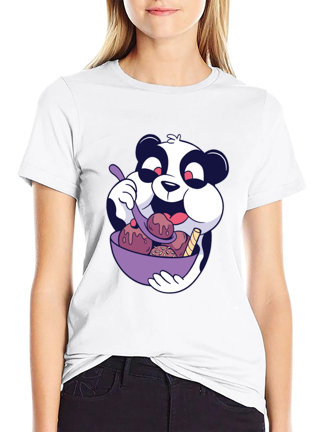 Panda Ice Cream Graphic Black T-Shirt