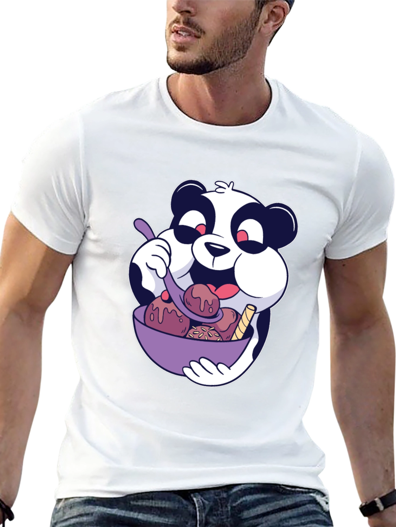 Panda Ice Cream Graphic Black T-Shirt