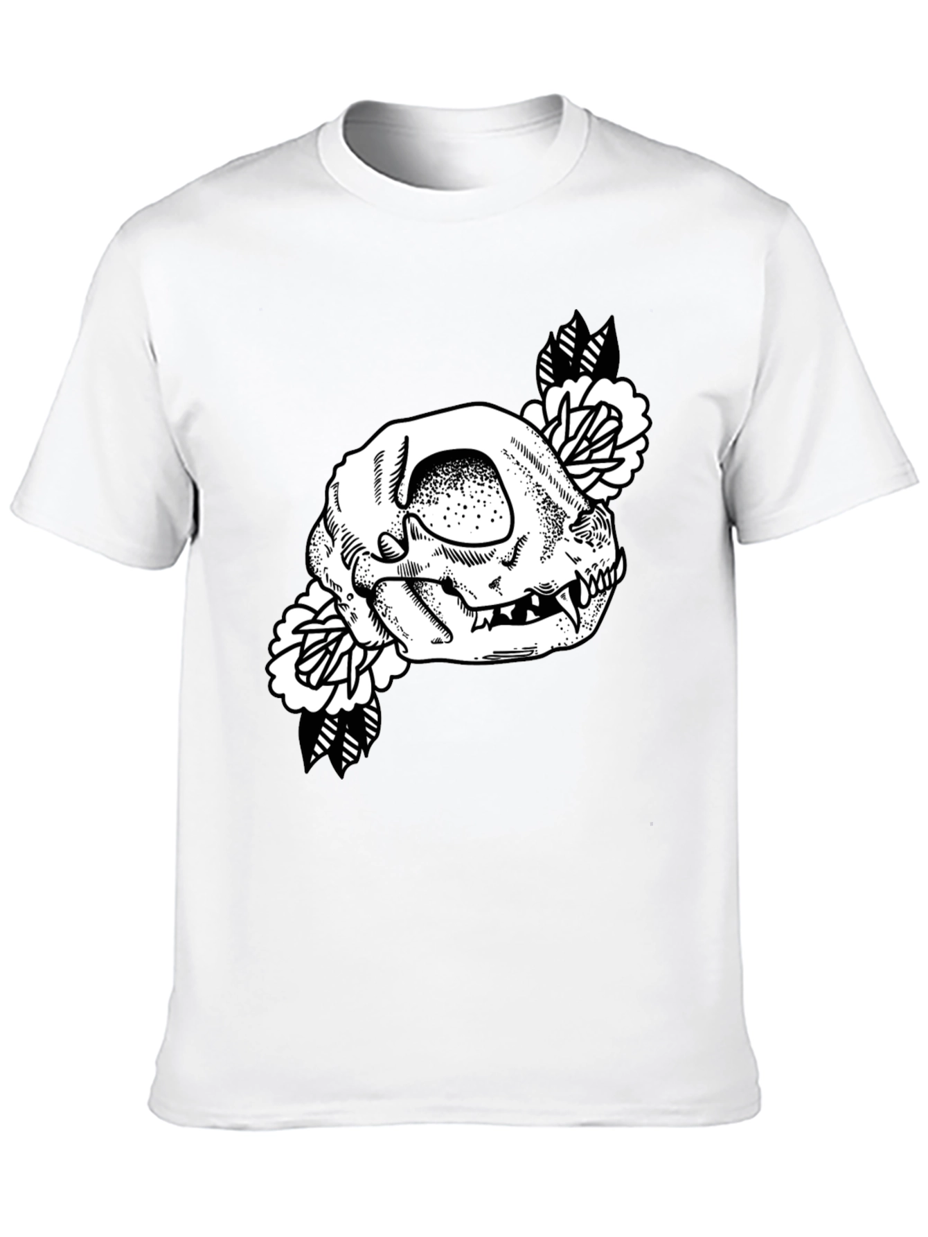 Skull Floral Graphic Tee - Black Cotton T-Shirt