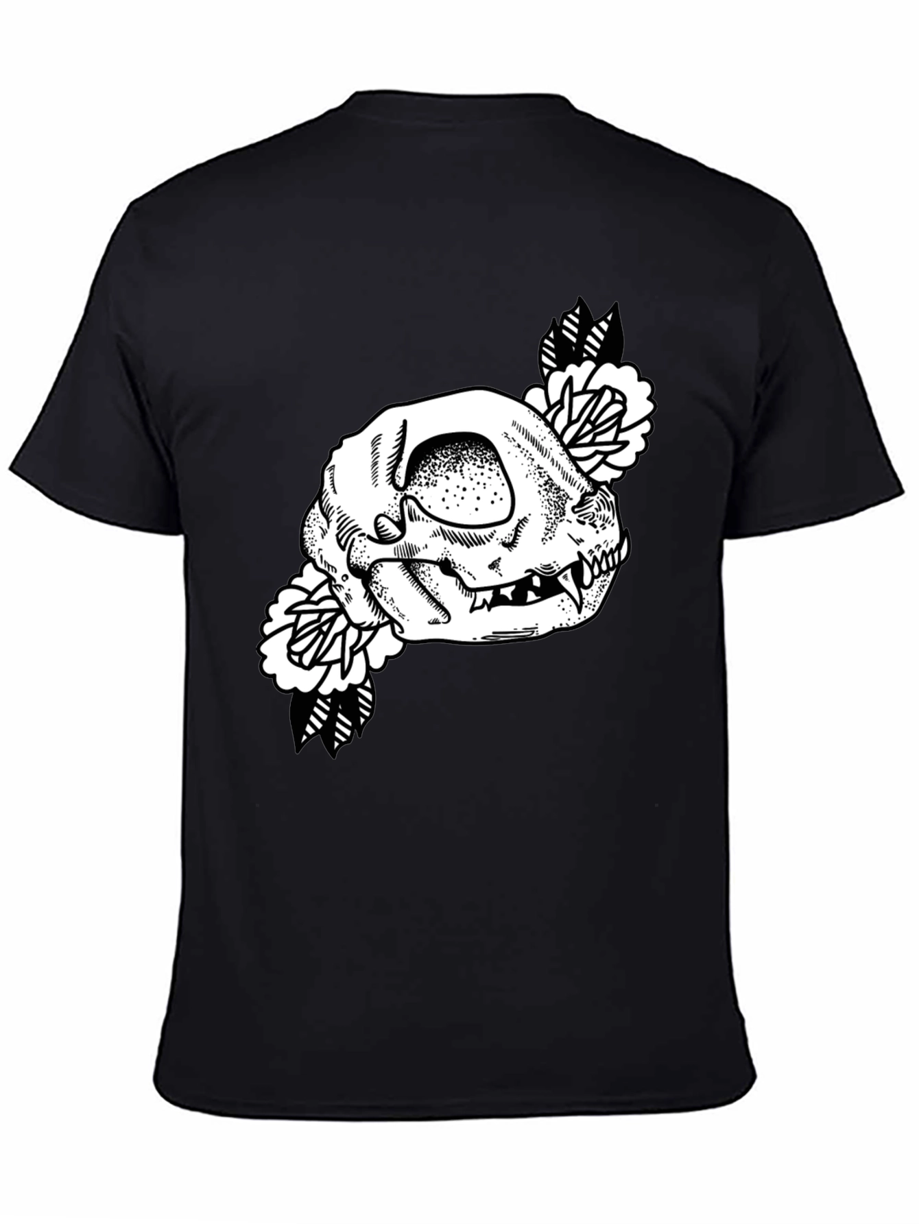 Skull Floral Graphic Tee - Black Cotton T-Shirt