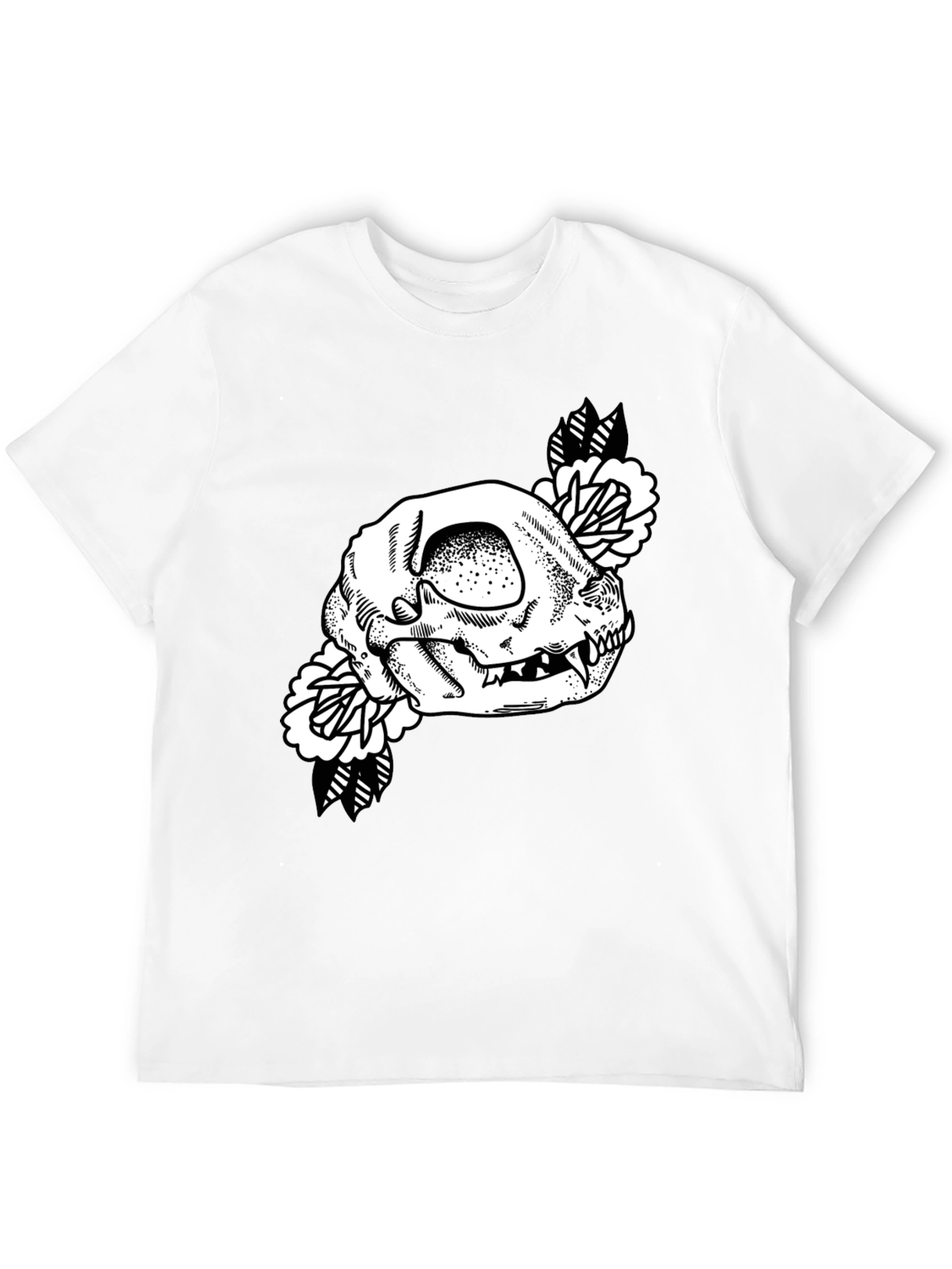 Skull Floral Graphic Tee - Black Cotton T-Shirt