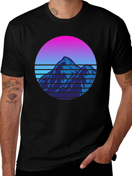Retro Mountain Graphic Tee - 80s Style T-Shirt