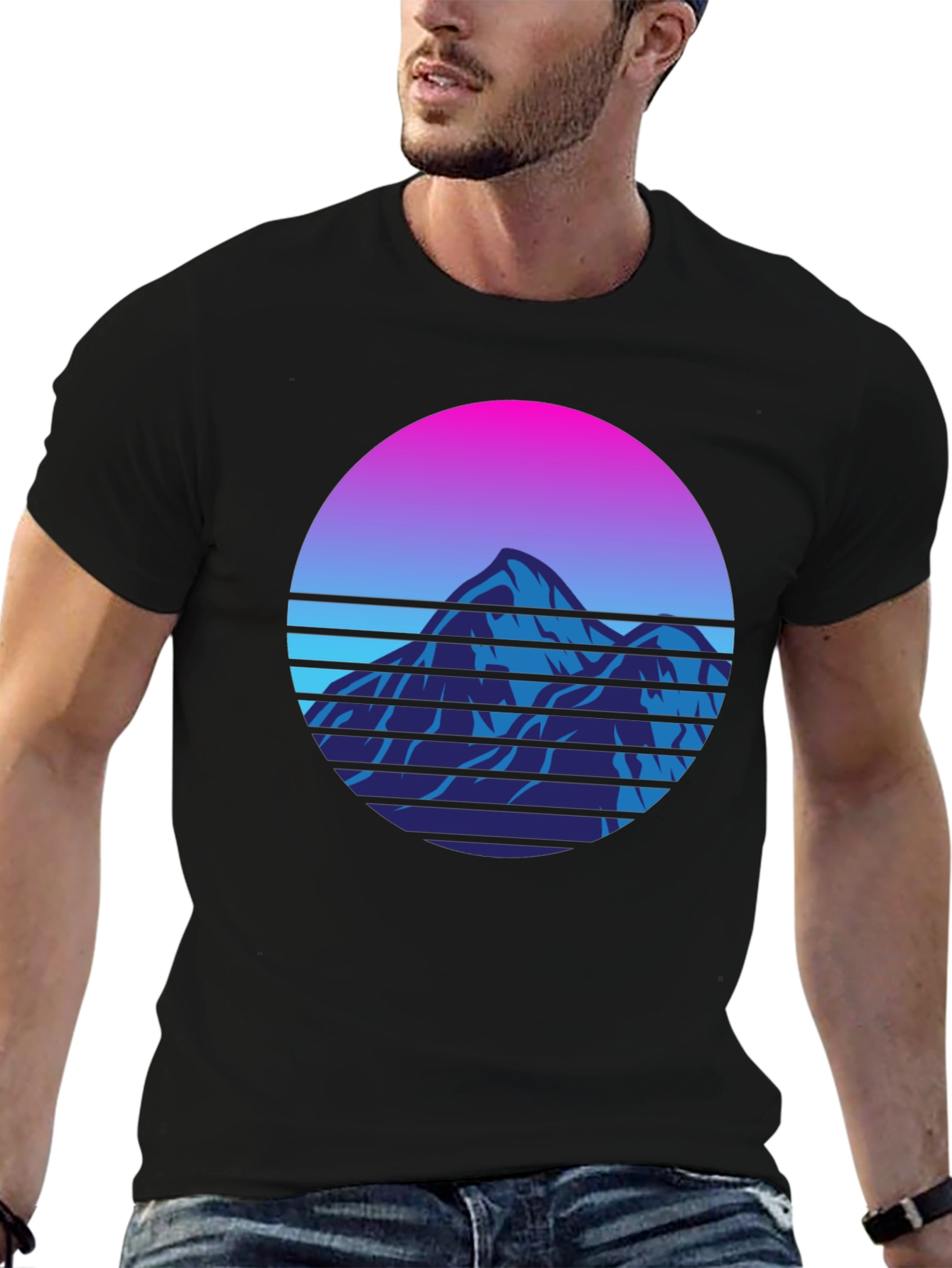 Retro Mountain Graphic Tee - 80s Style T-Shirt