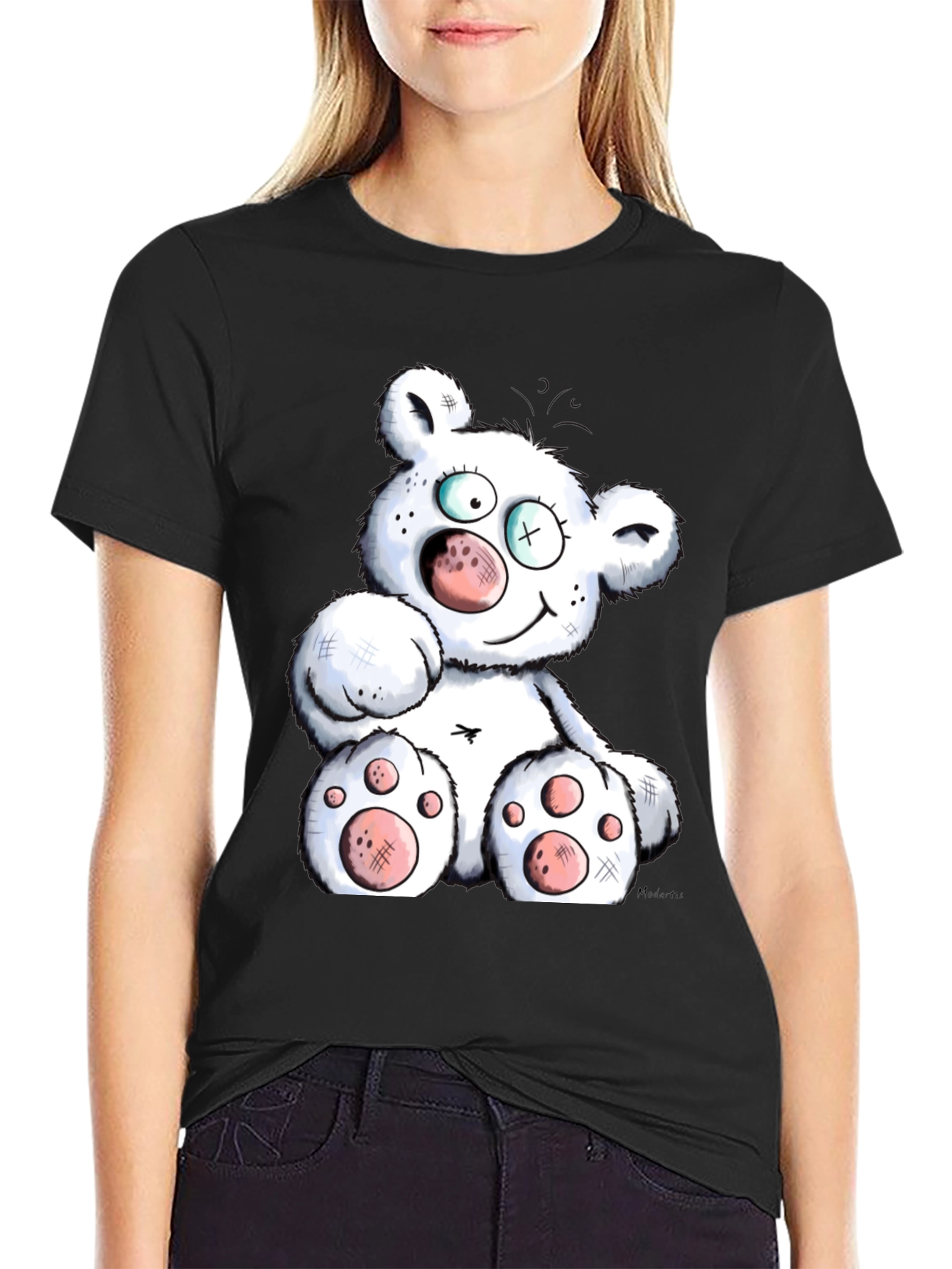 Cartoon Bear Graphic Black T-Shirt