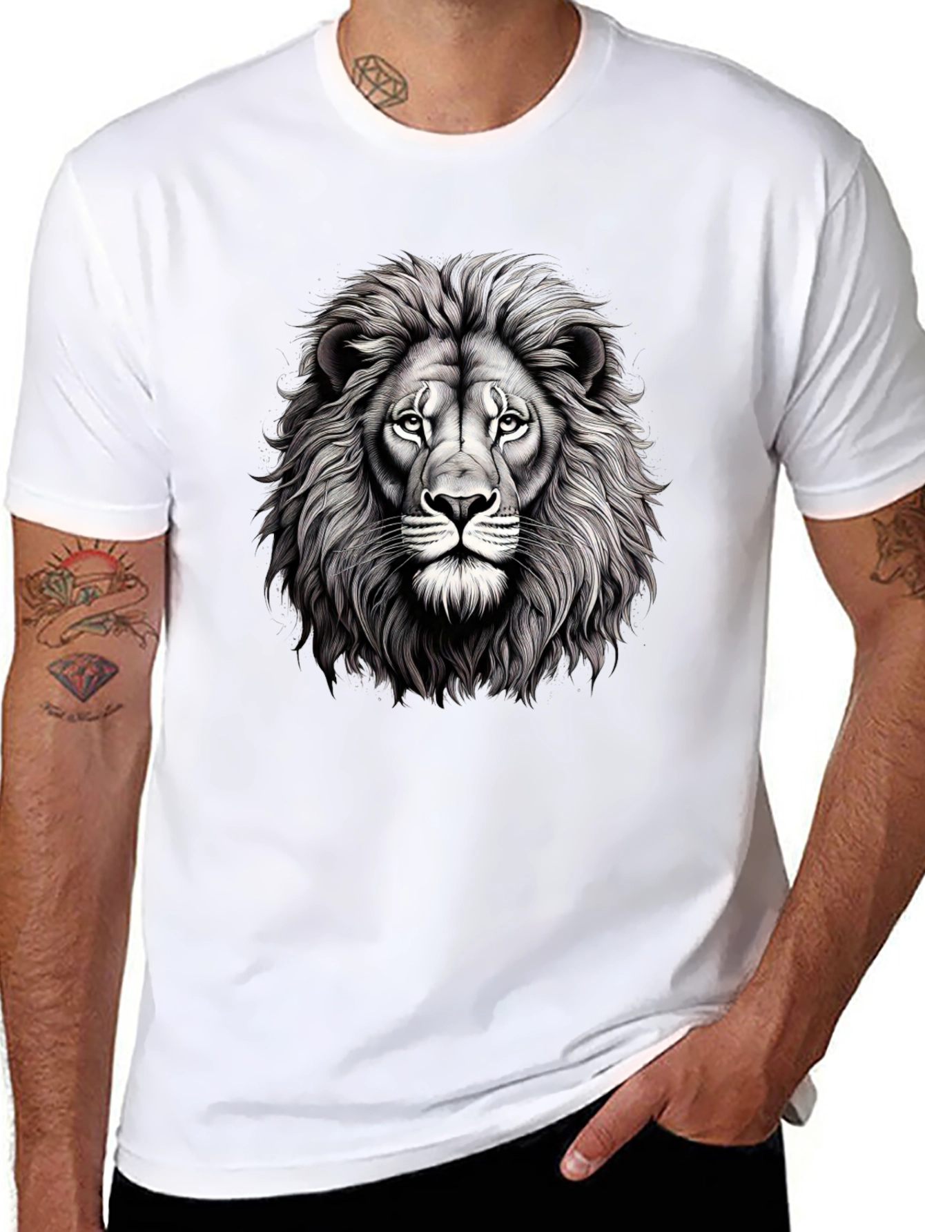 Lion Graphic Tee - Mens Black Cotton T-Shirt