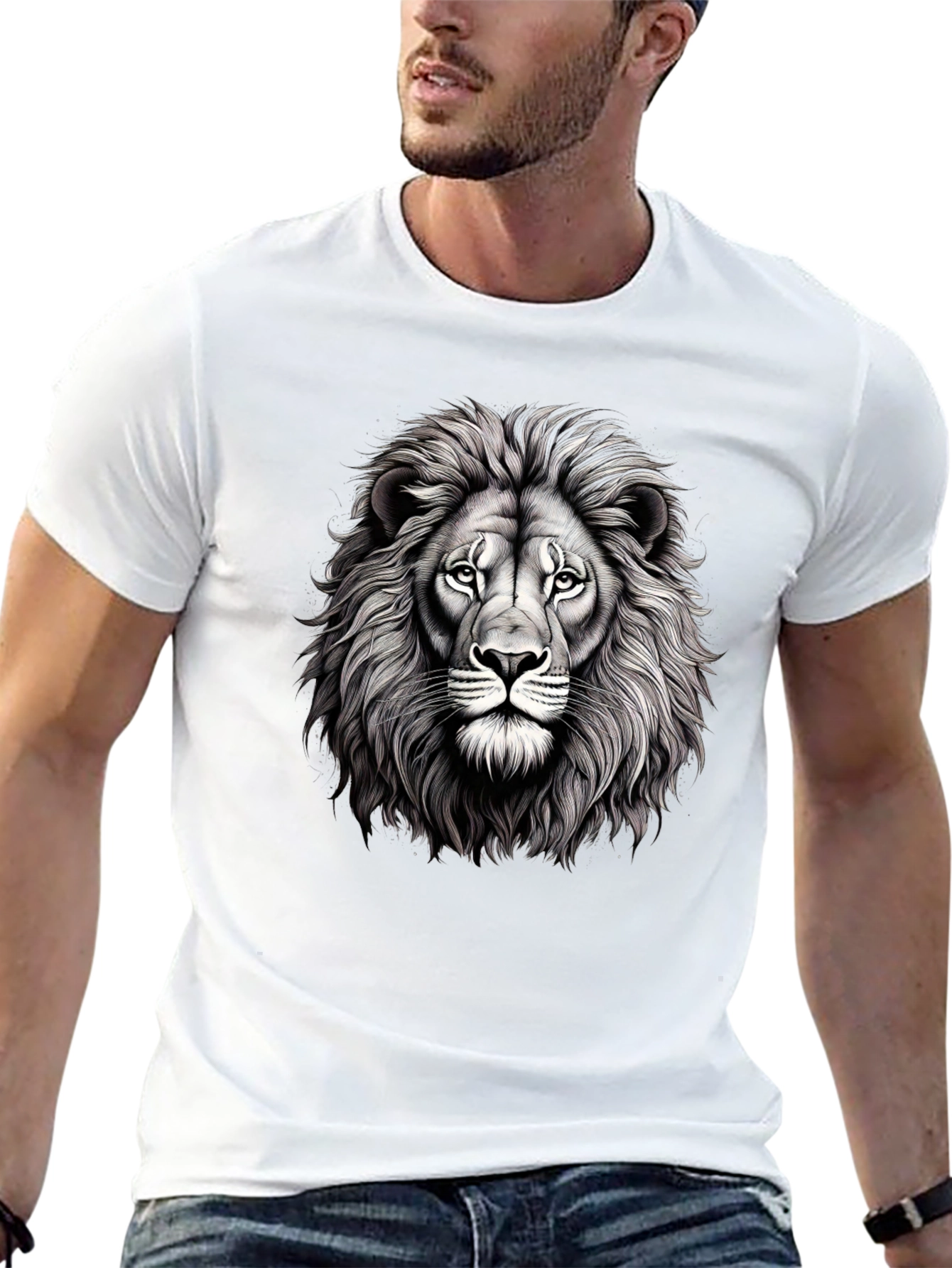 Lion Graphic Tee - Mens Black Cotton T-Shirt