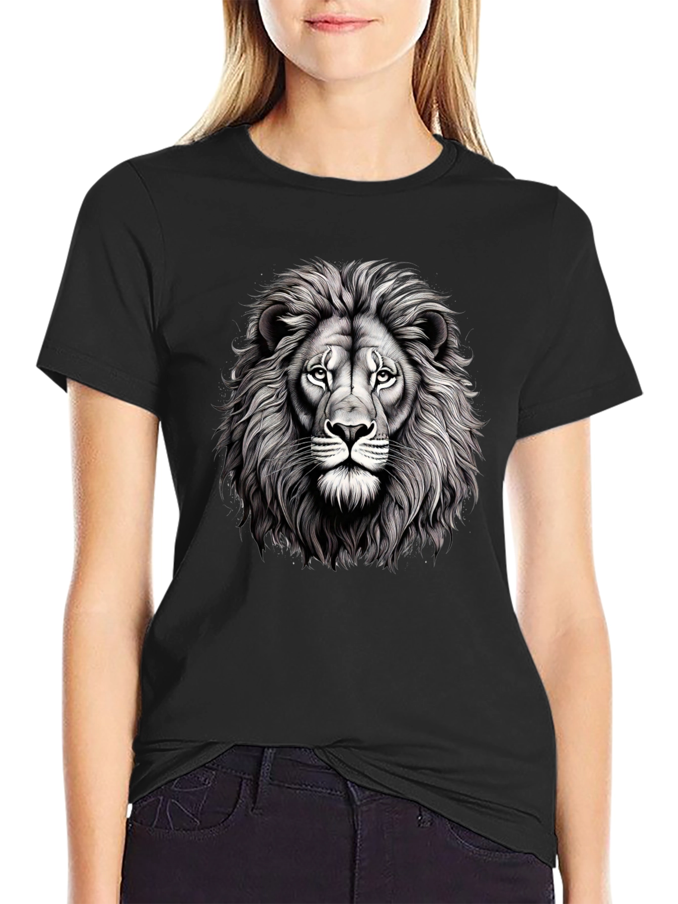 Lion Graphic Tee - Mens Black Cotton T-Shirt