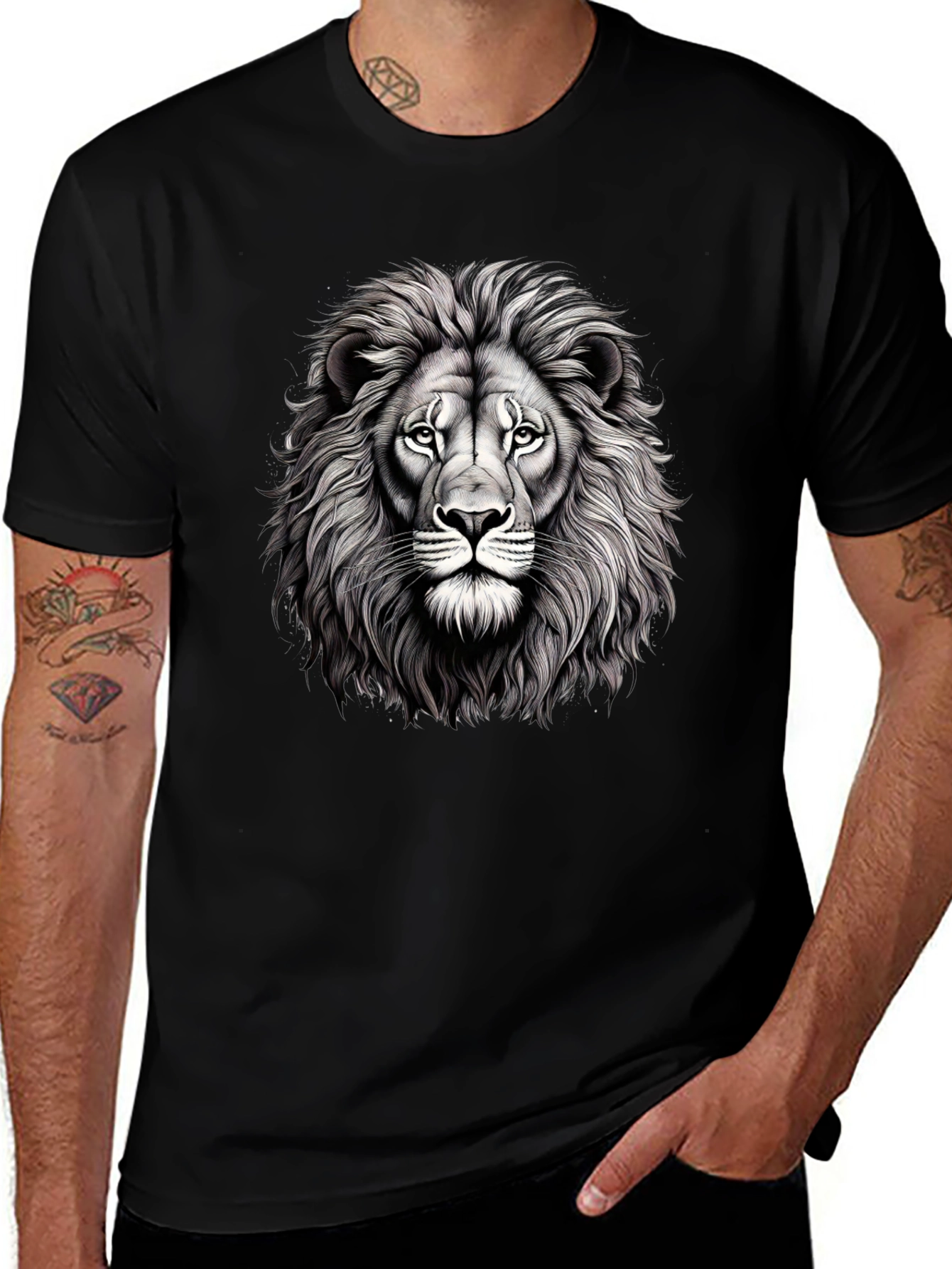 Lion Graphic Tee - Mens Black Cotton T-Shirt