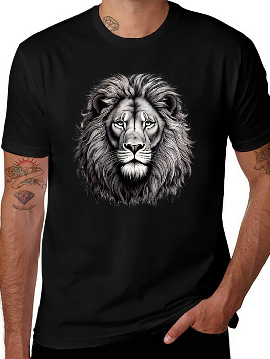 Lion Graphic Tee - Mens Black Cotton T-Shirt