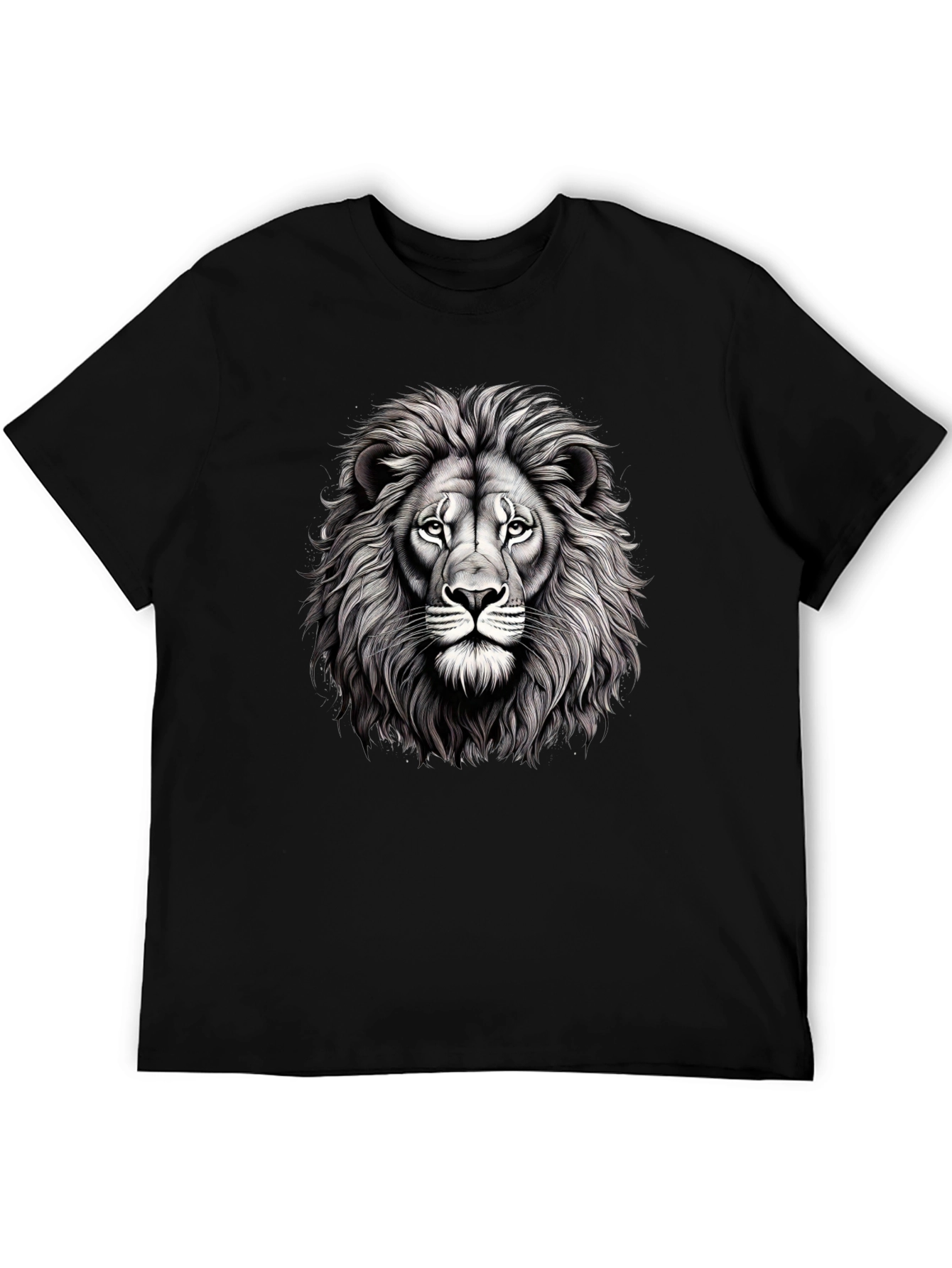 Lion Graphic Tee - Mens Black Cotton T-Shirt