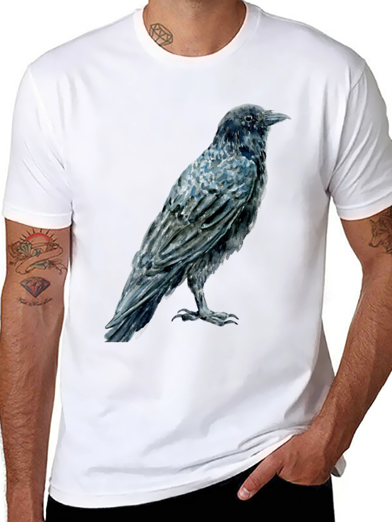 Raven Print Mens Black T-Shirt