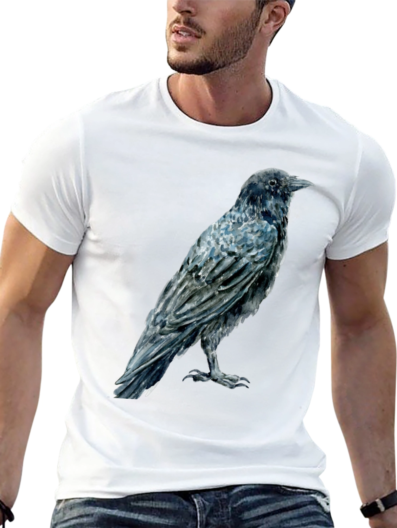 Raven Print Mens Black T-Shirt