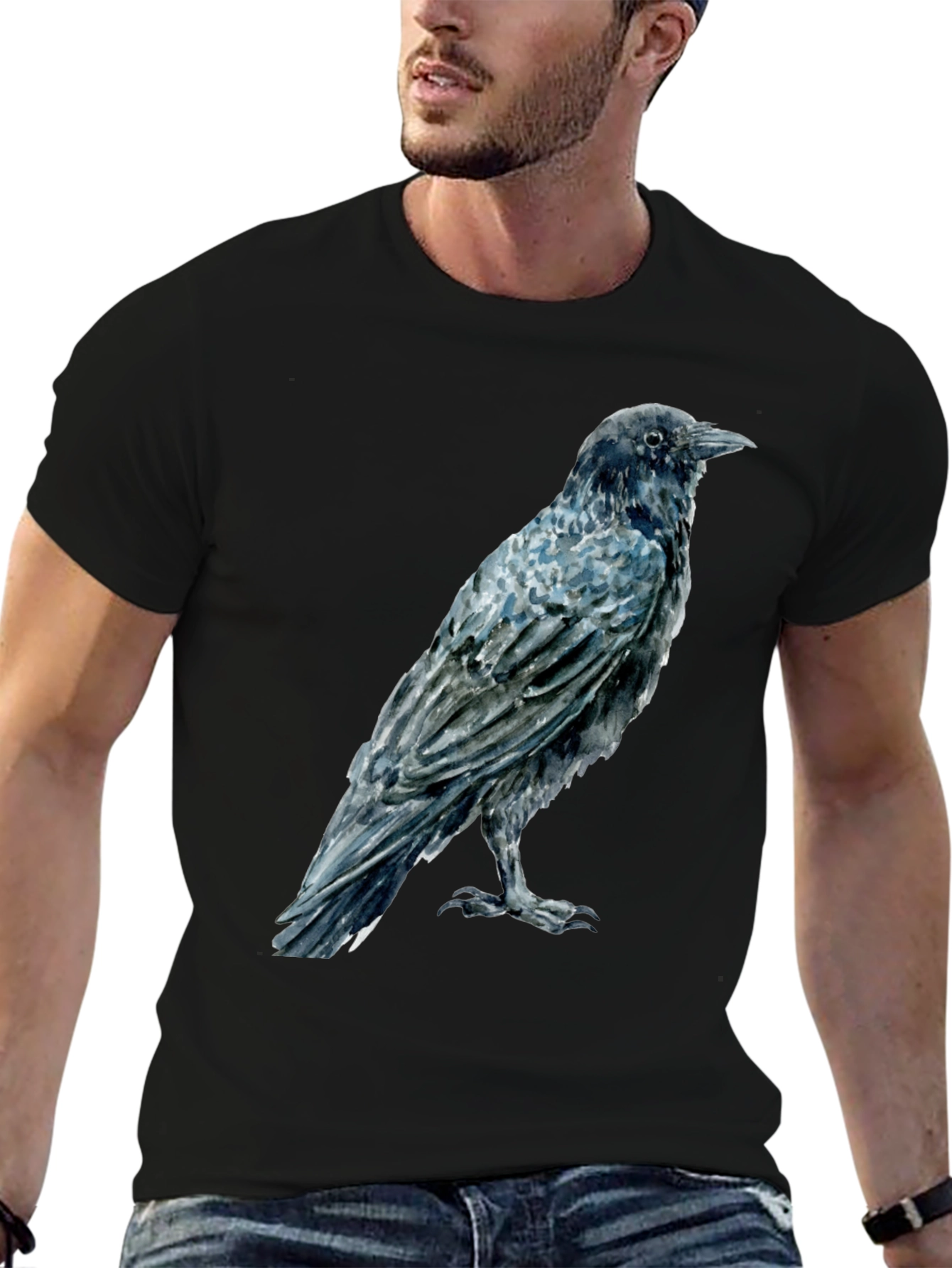 Raven Print Mens Black T-Shirt