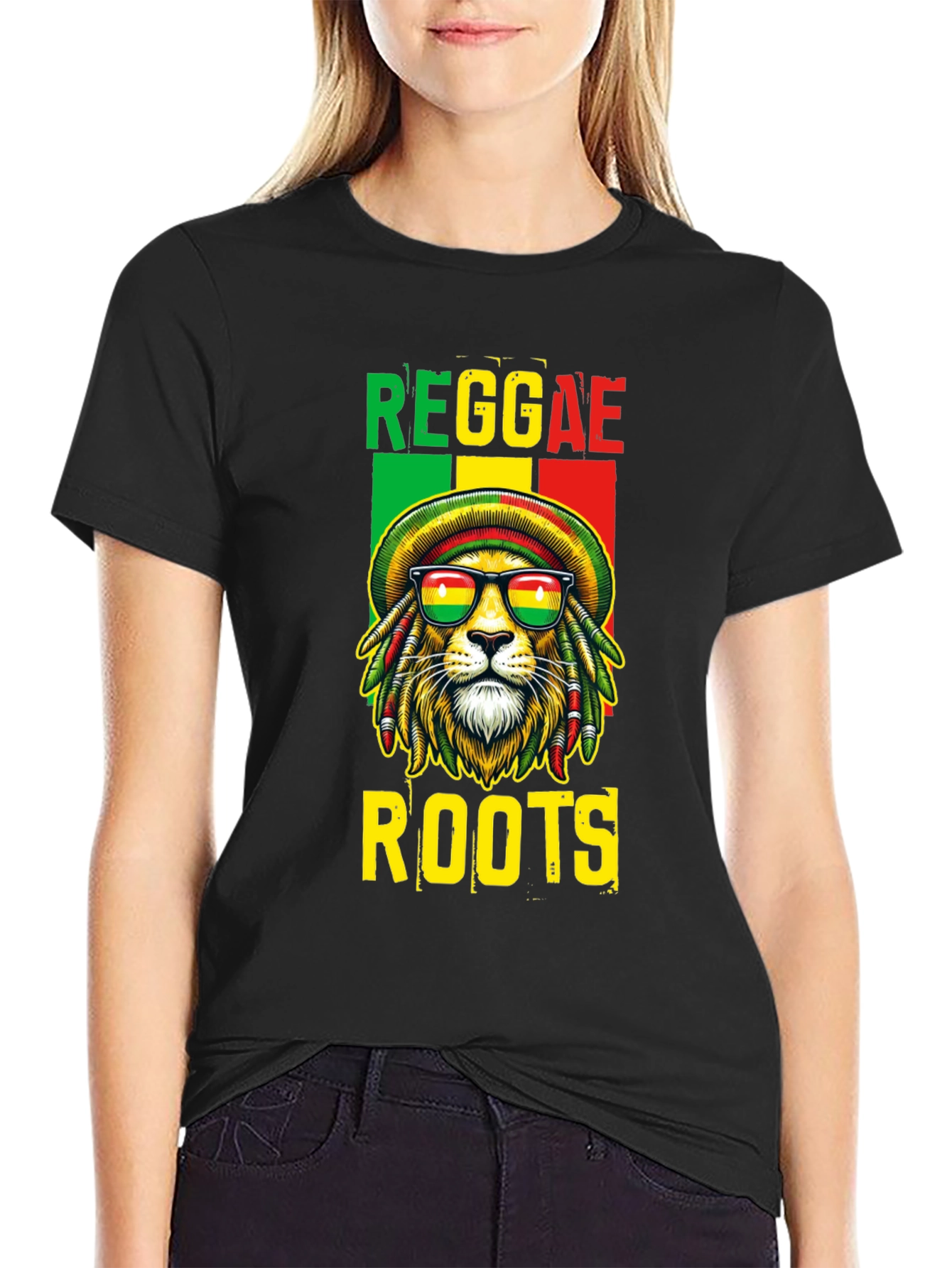 Reggae Roots Lion Graphic T-Shirt - Black