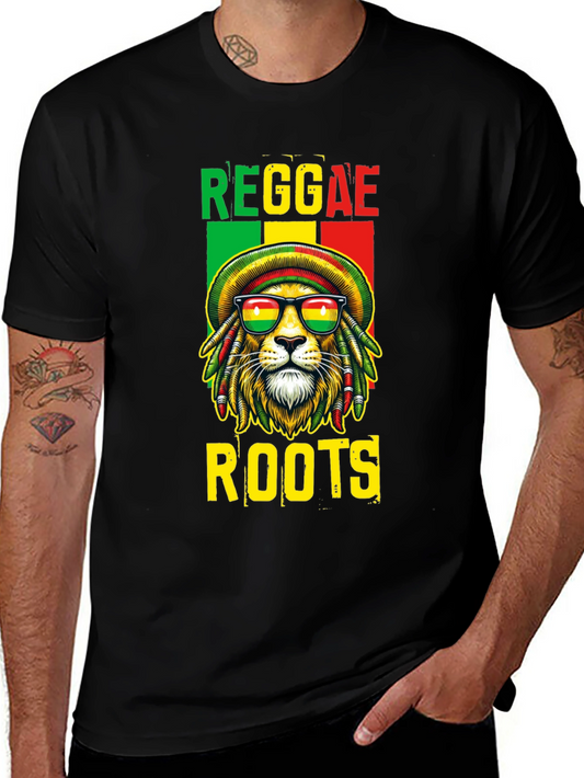 Reggae Roots Lion Graphic T-Shirt - Black