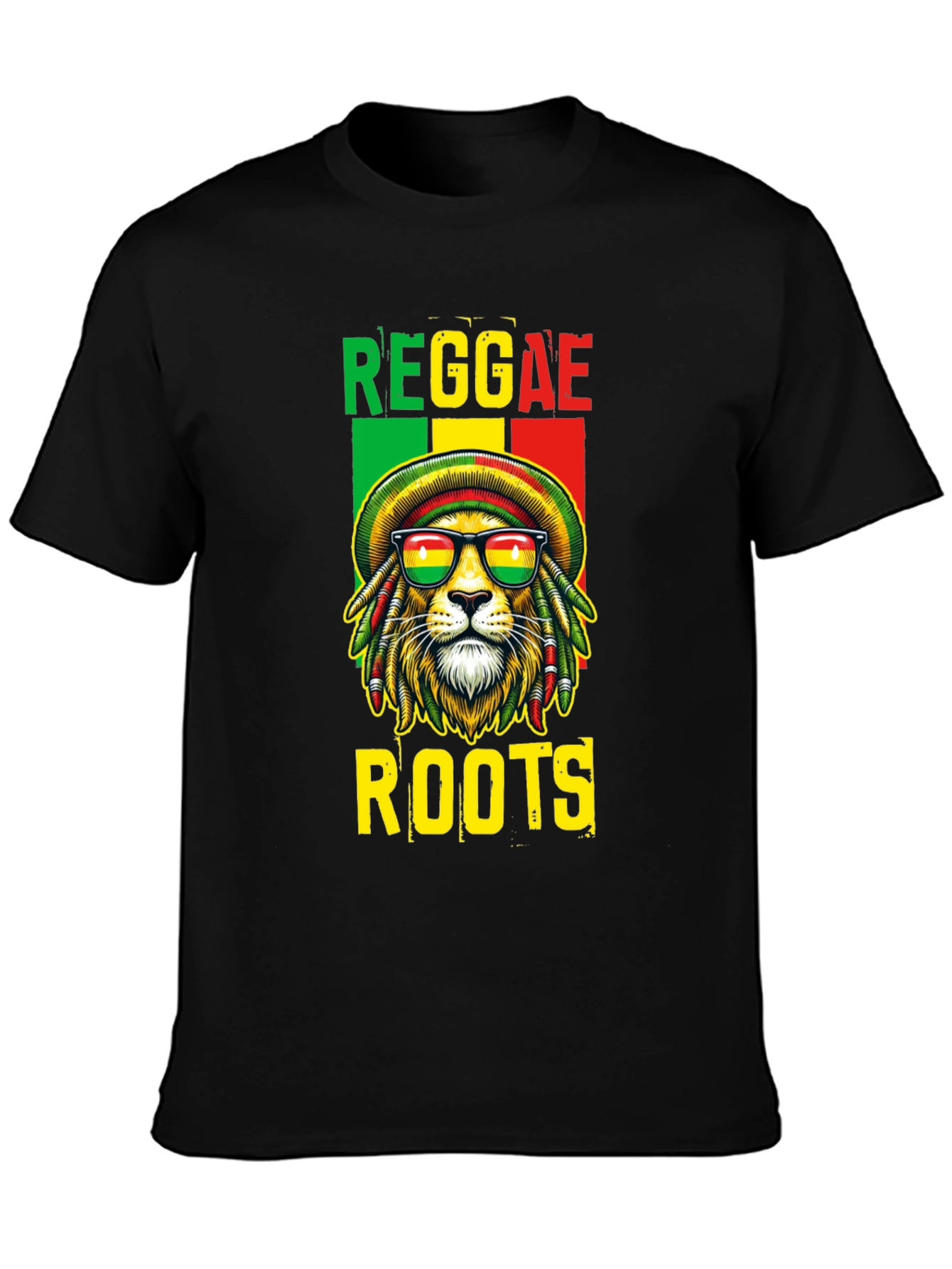 Reggae Roots Lion Graphic T-Shirt - Black