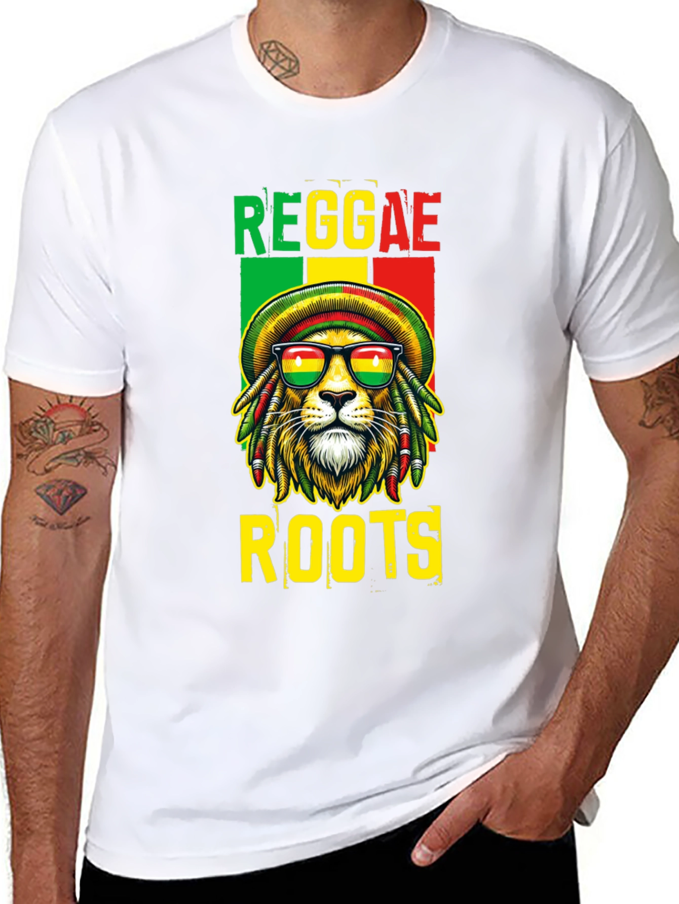 Reggae Roots Lion Graphic T-Shirt - Black