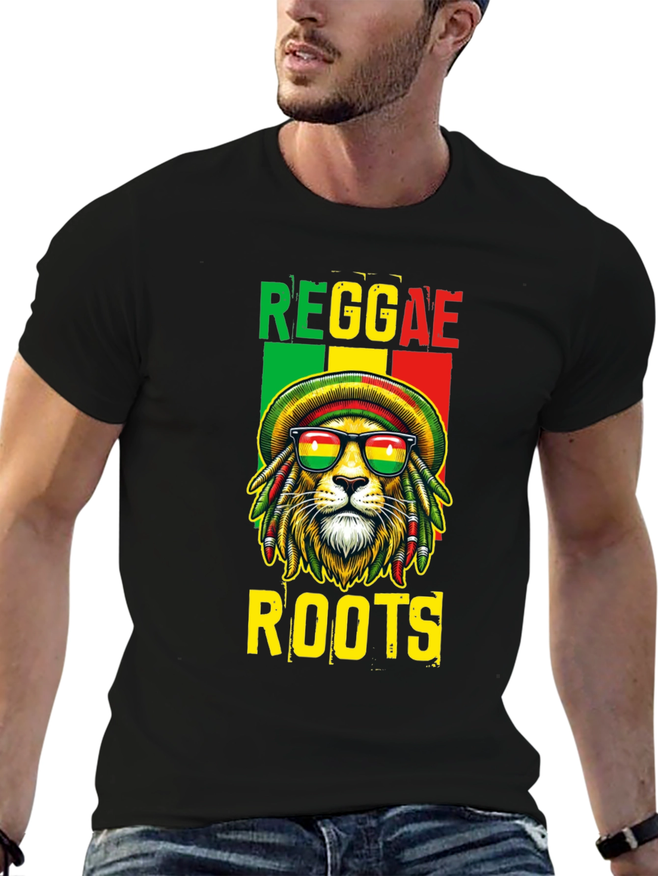 Reggae Roots Lion Graphic T-Shirt - Black
