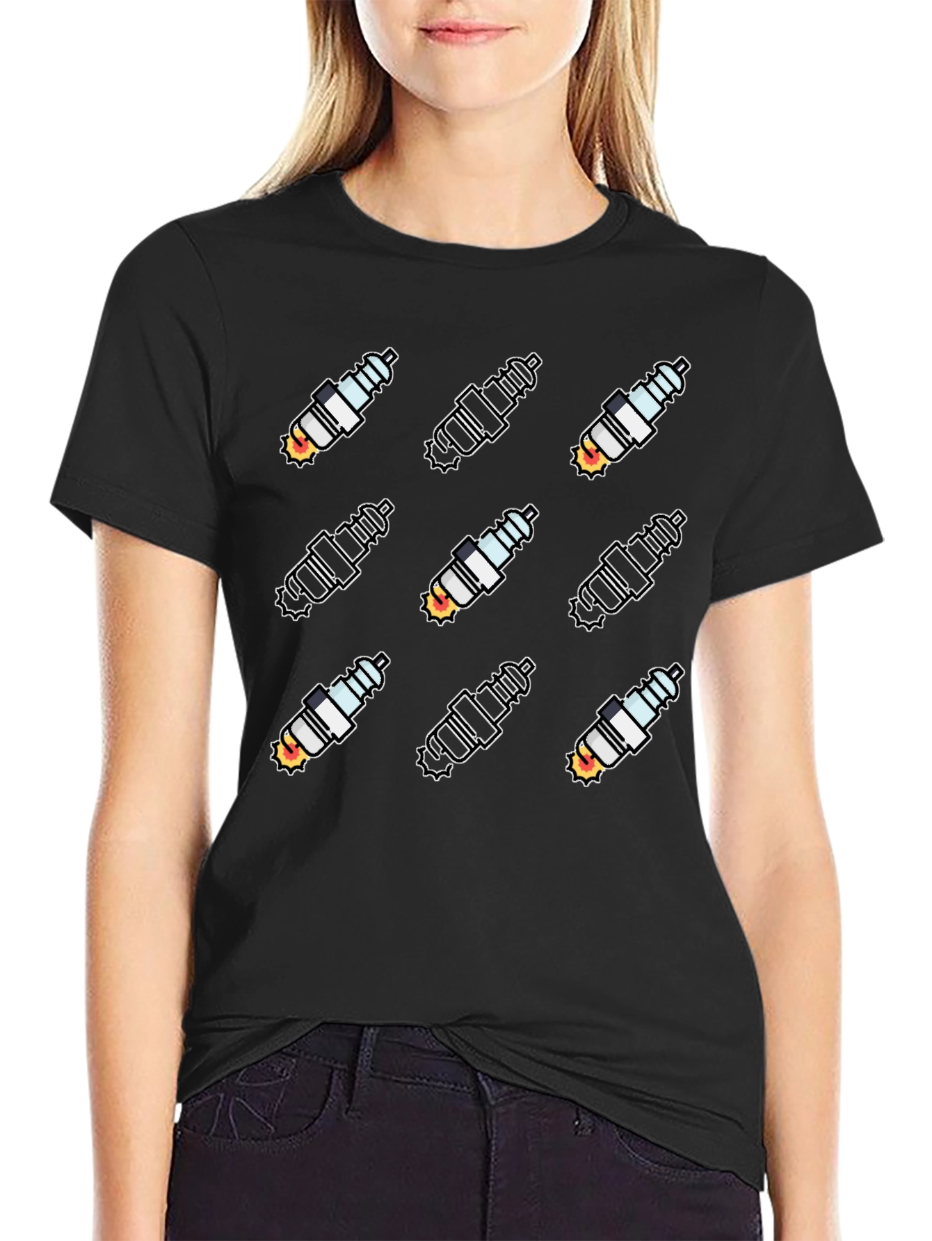 Spark Plug Pattern Black T-Shirt