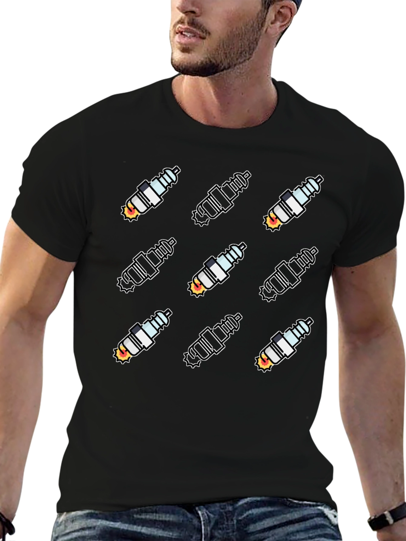 Spark Plug Pattern Black T-Shirt