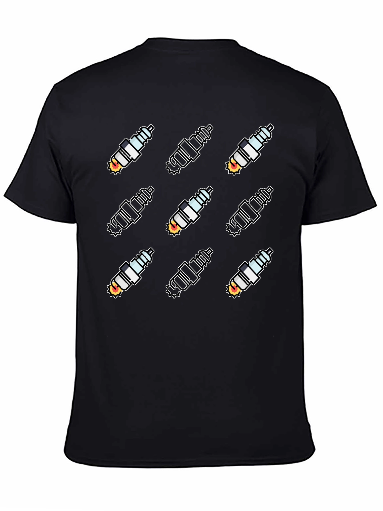 Spark Plug Pattern Black T-Shirt