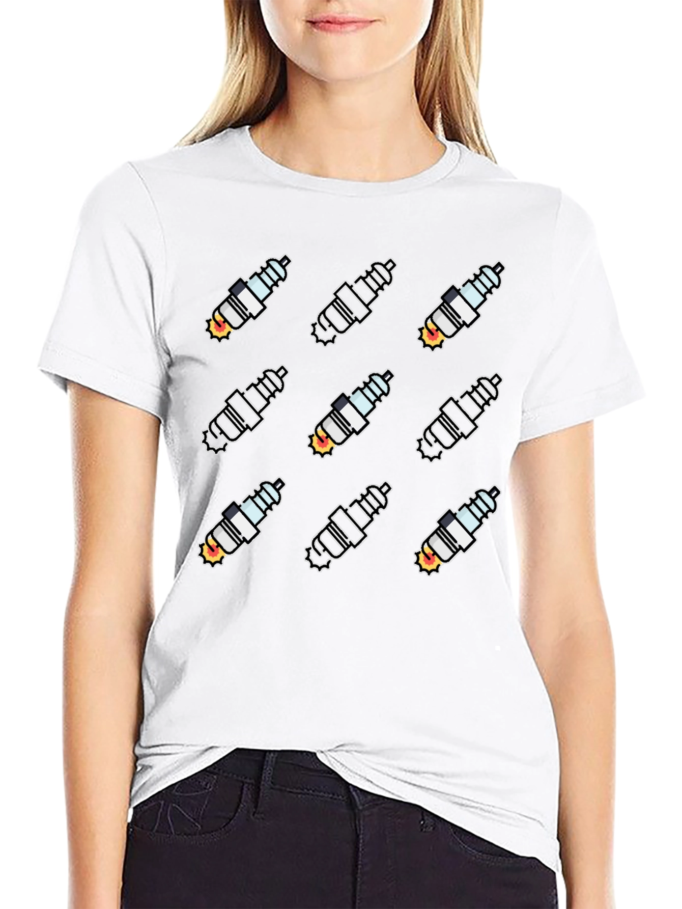 Spark Plug Pattern Black T-Shirt