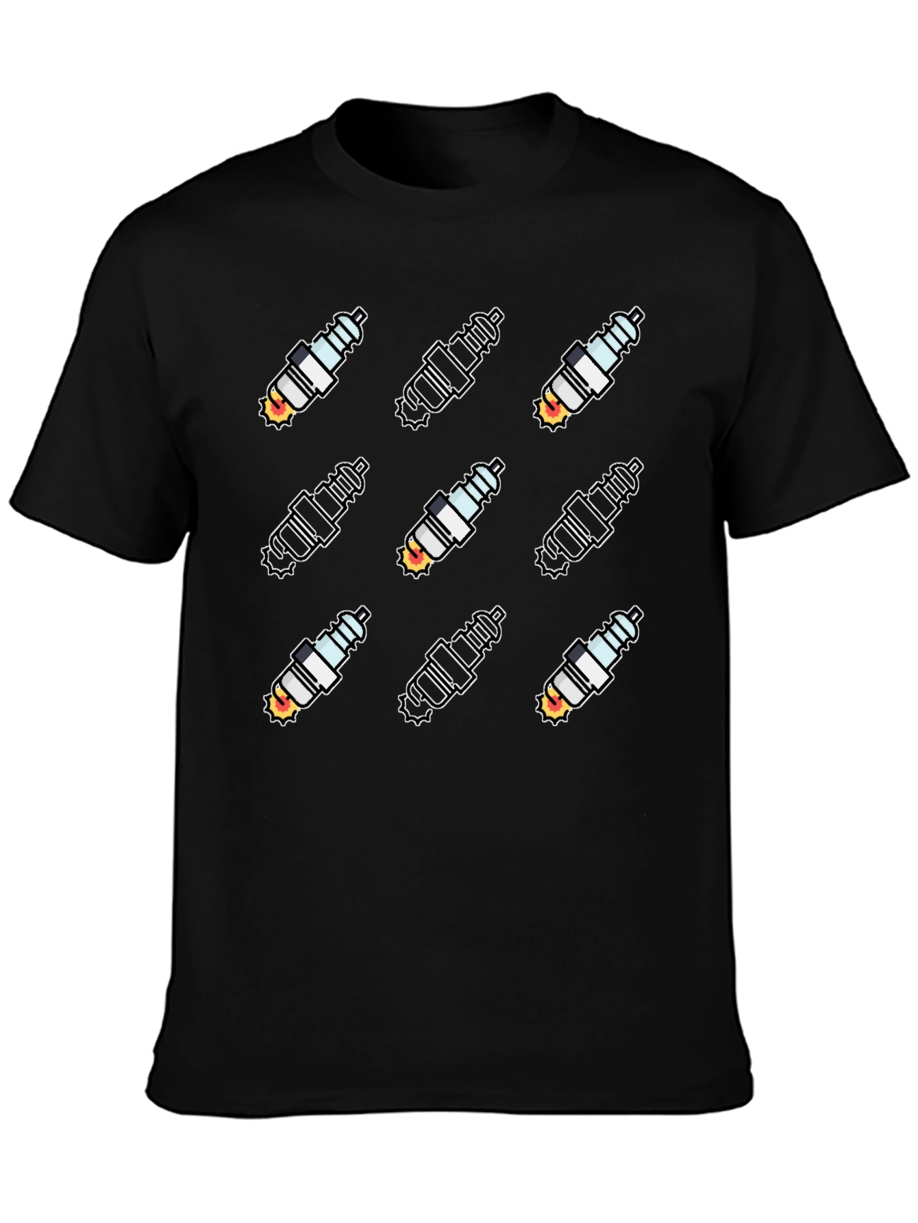 Spark Plug Pattern Black T-Shirt