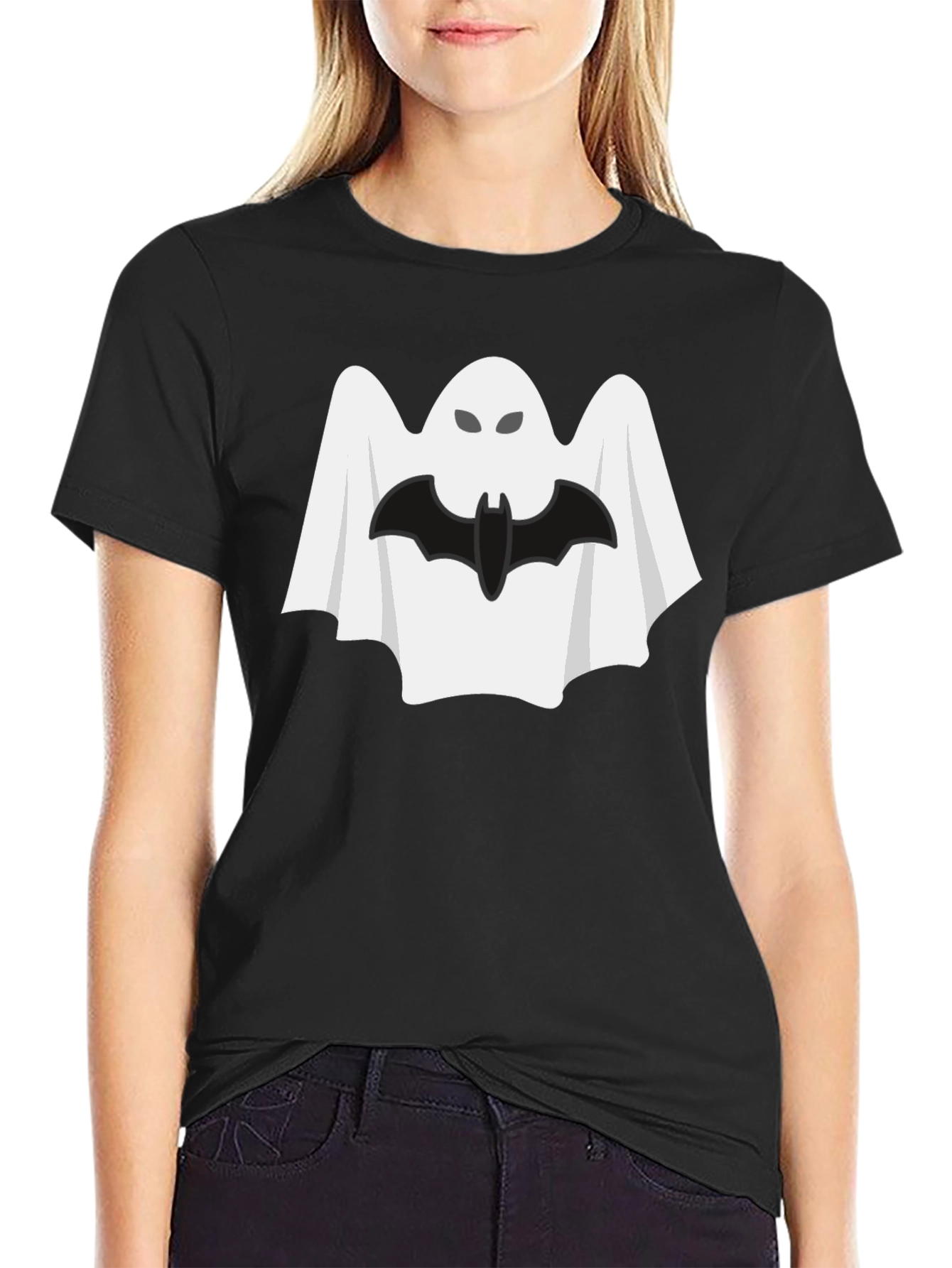 Halloween Ghost & Bat Graphic Tee