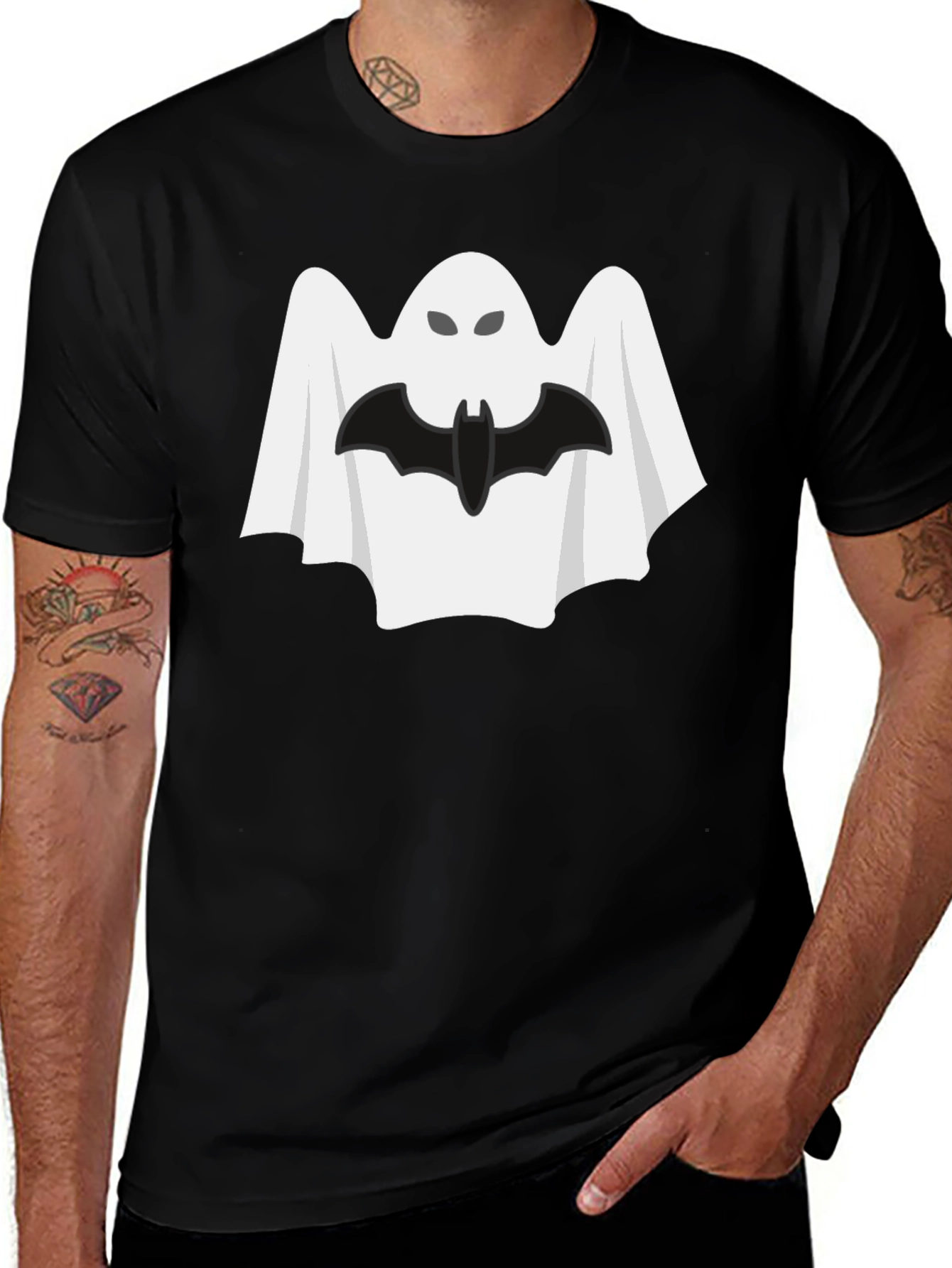 Halloween Ghost & Bat Graphic Tee