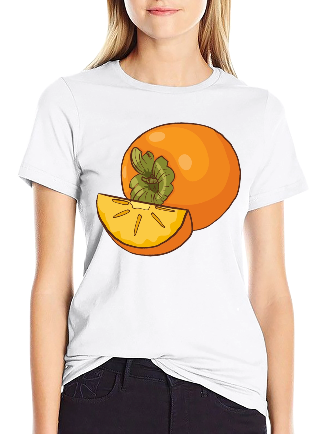 Persimmon Fruit Graphic Tee - Black Casual T-Shirt