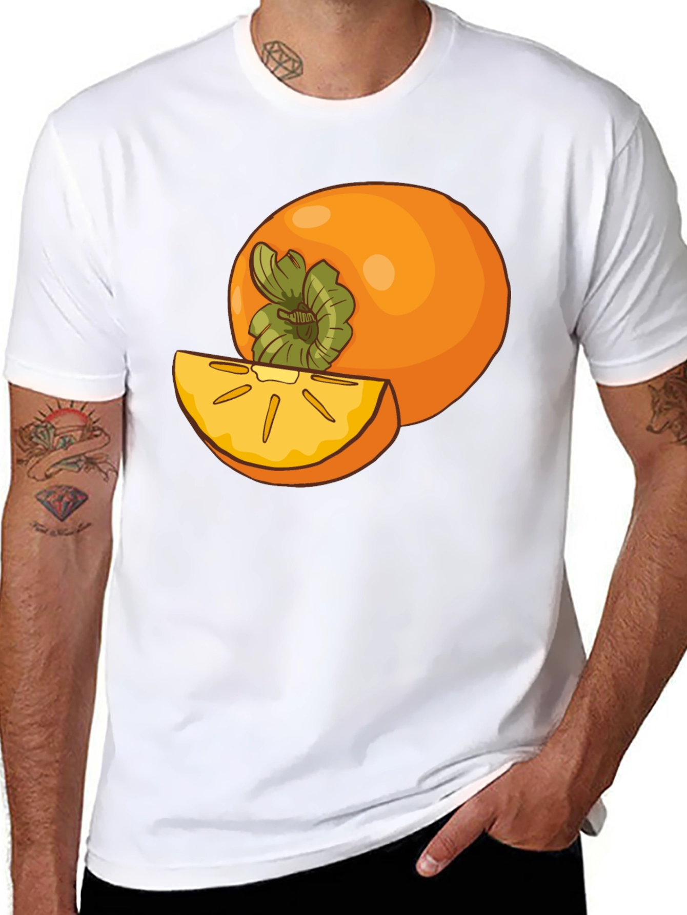 Persimmon Fruit Graphic Tee - Black Casual T-Shirt