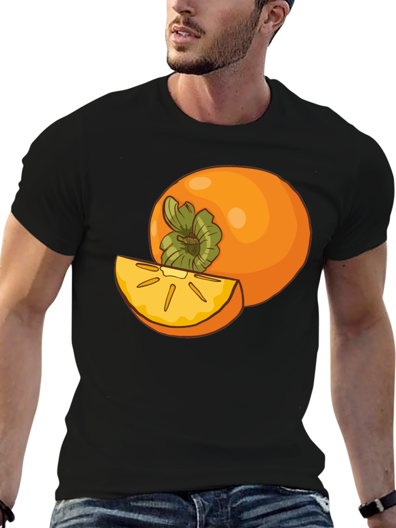 Persimmon Fruit Graphic Tee - Black Casual T-Shirt